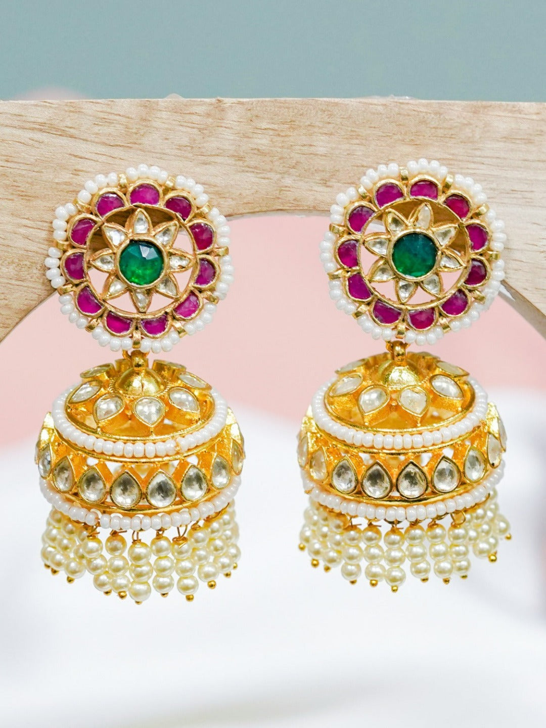 Anokhi Multicolour Kundan Jhumkas - QUEENS JEWELS