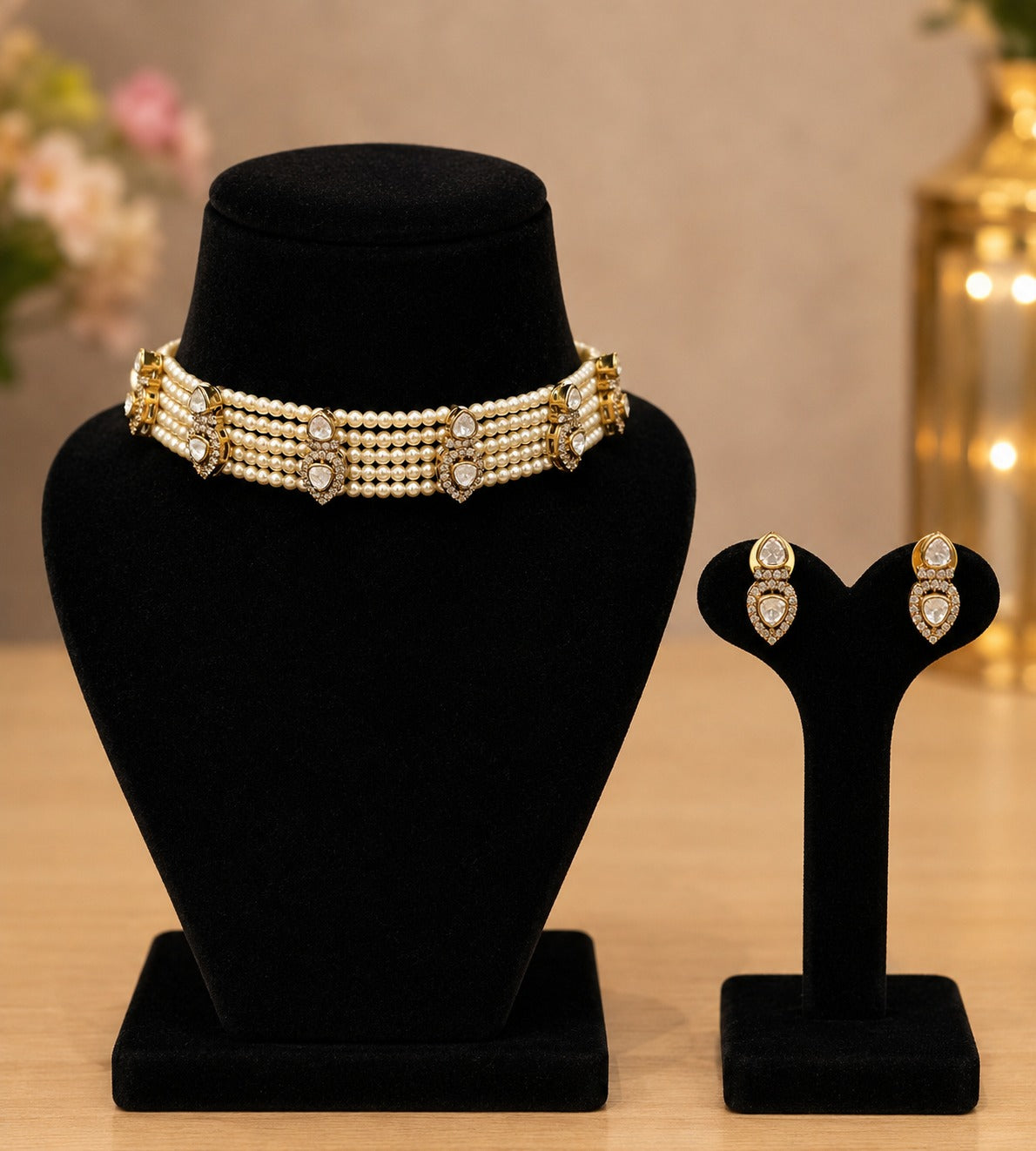 Pearl Victorian Kundan Choker Set - QUEENS JEWELS 
