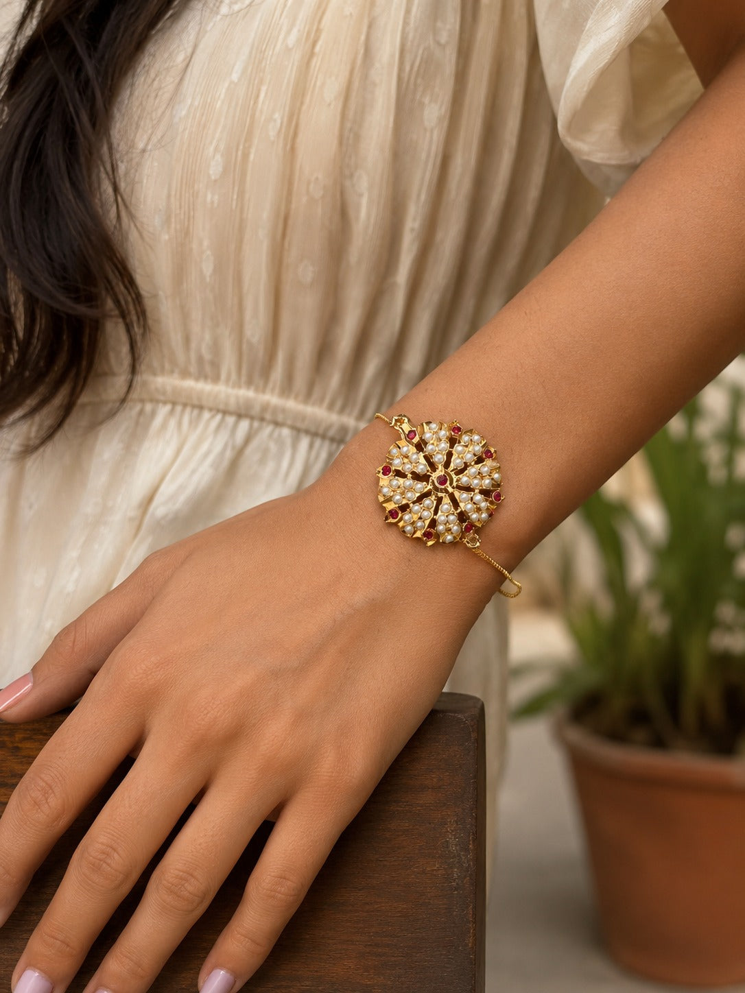 Mira Red Jadau Adjustable Bracelet Rakhi