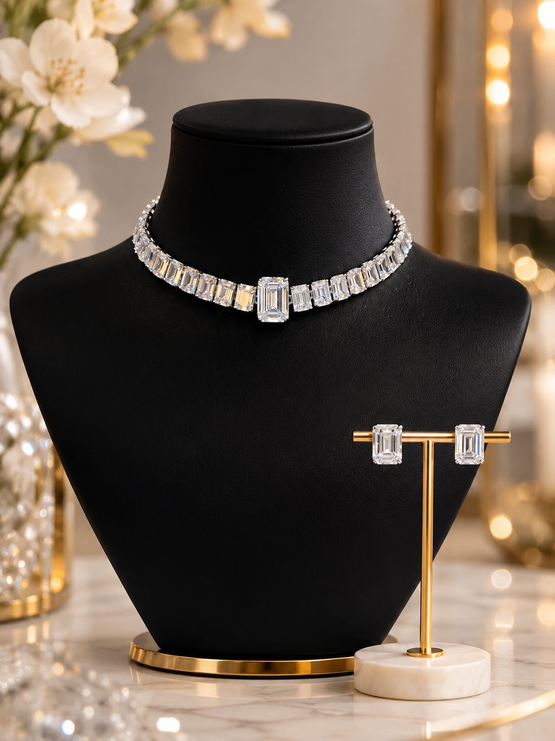 Crystal Design Necklace Set with Stud Earrings - QUEENS JEWELS 