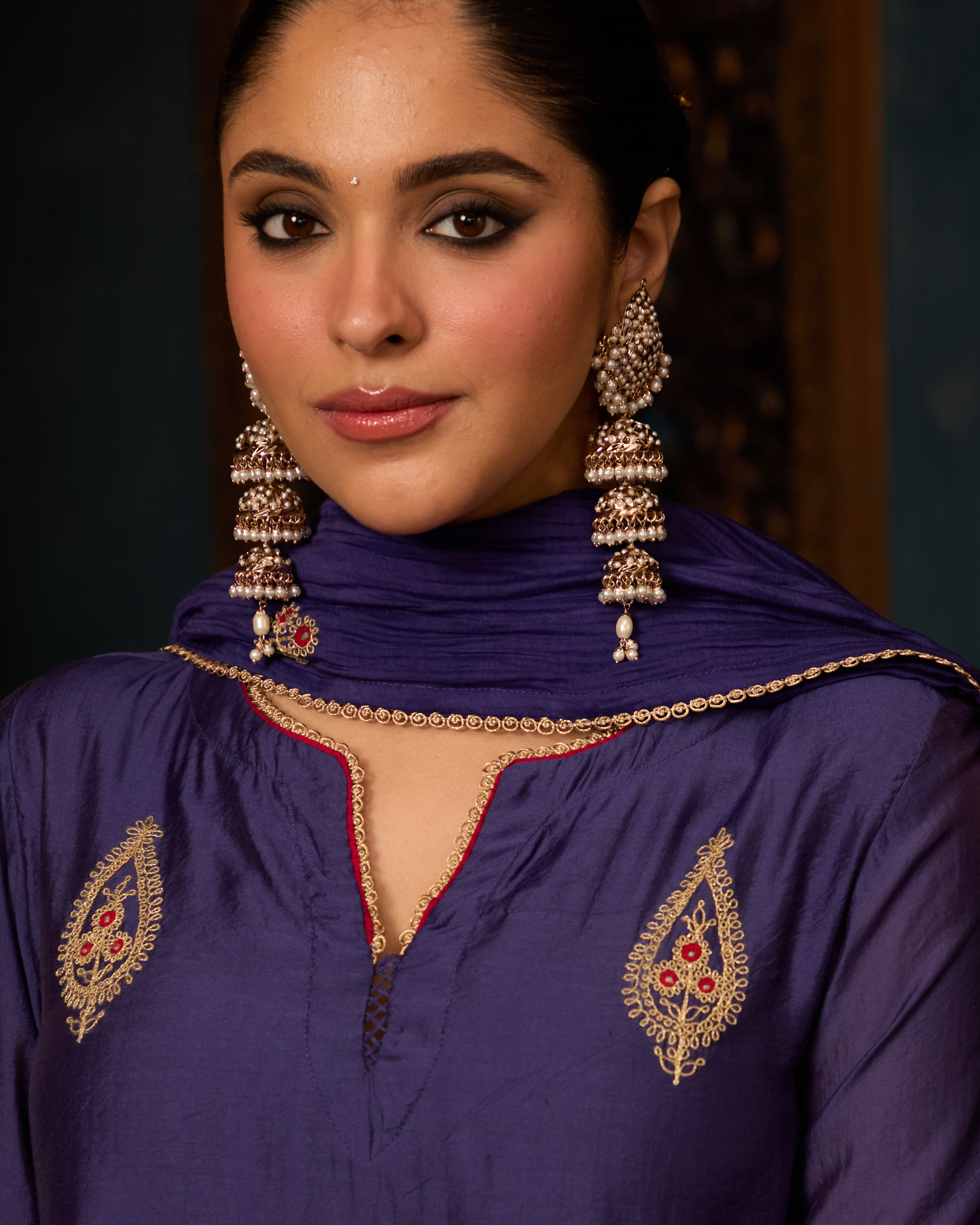 Noor Sitara Triple Layer Jhumka Earring - QUEENS JEWELS