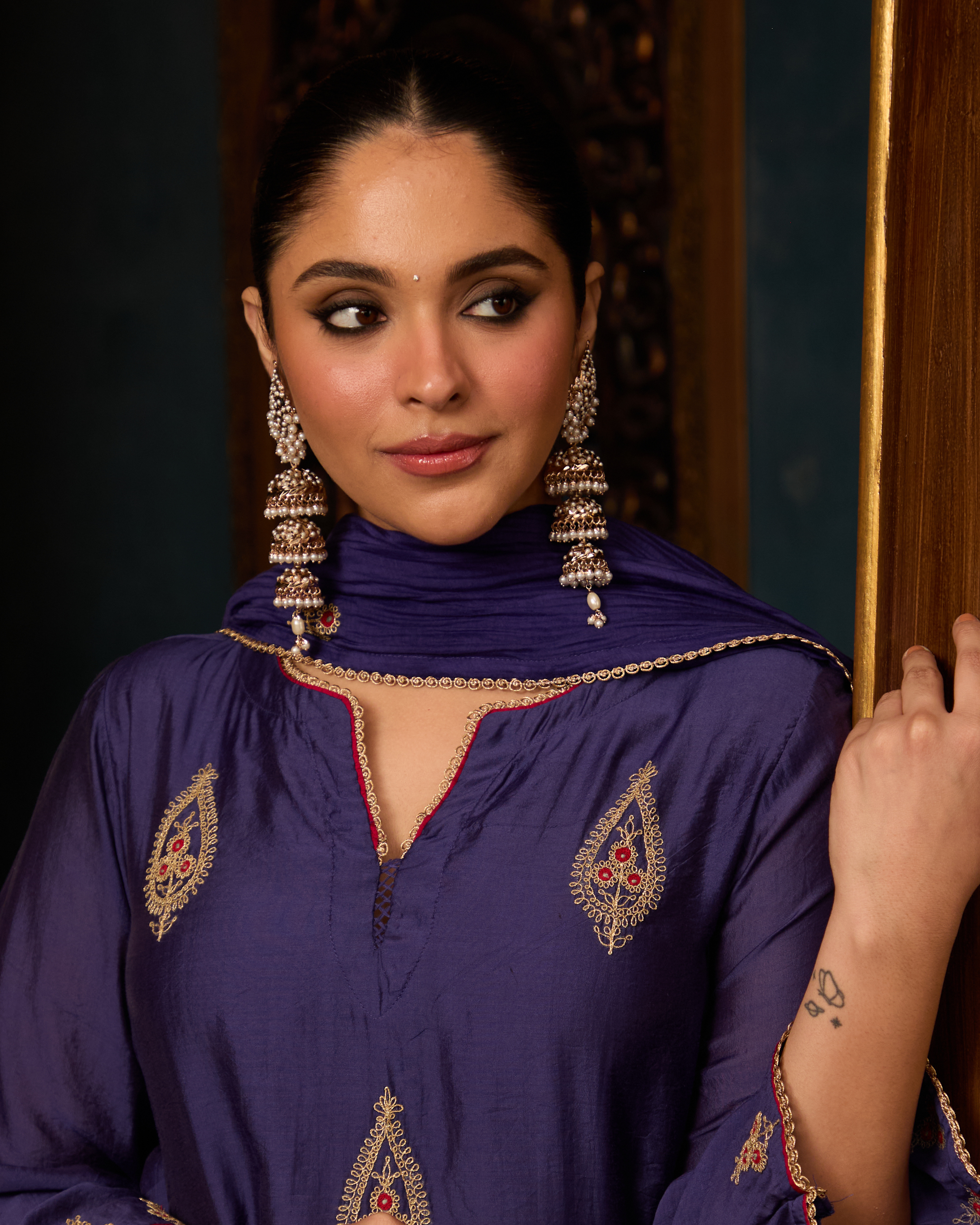 Noor Sitara Triple Layer Jhumka Earring - QUEENS JEWELS