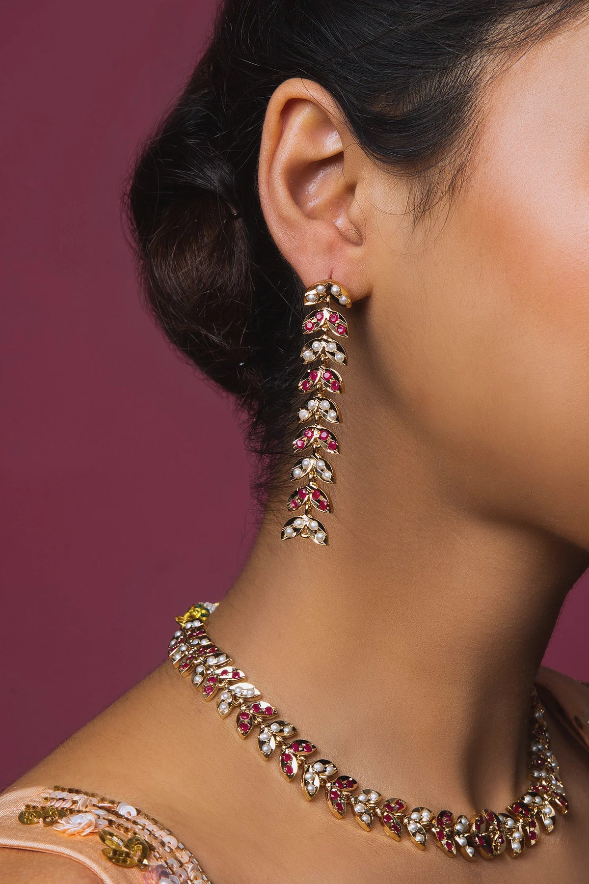 Crimson Red Leaf Choker Set - QUEENS JEWELS