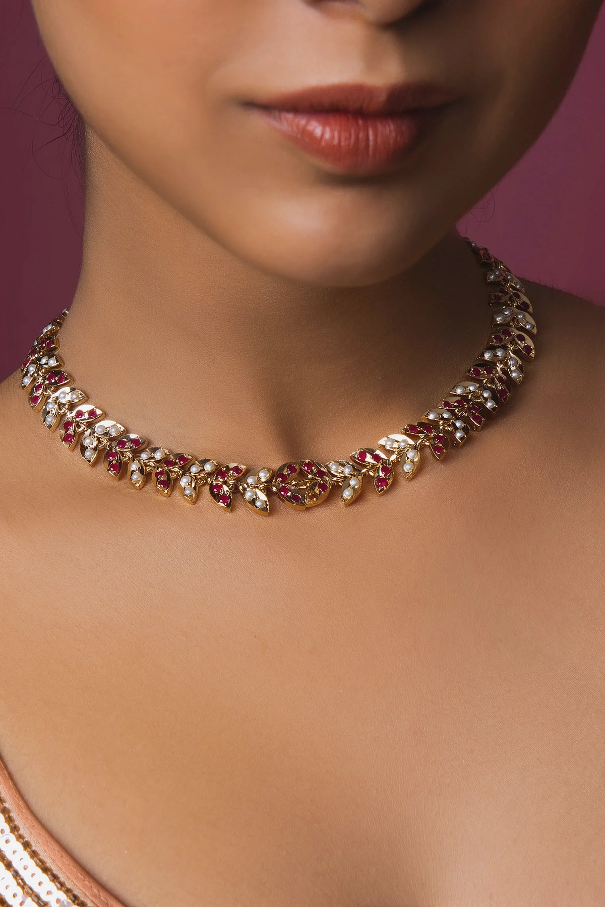 Crimson Red Leaf Choker Set - QUEENS JEWELS