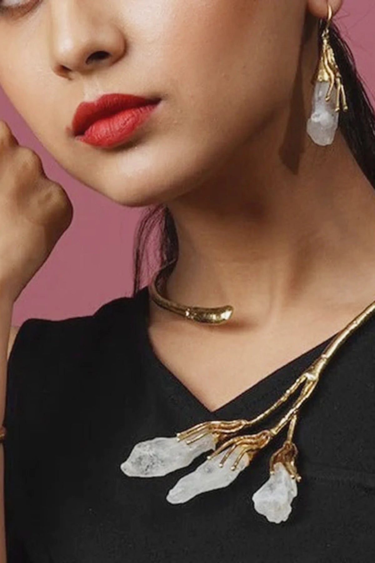 Gold Plated Crystal Necklace - QUEENS JEWELS