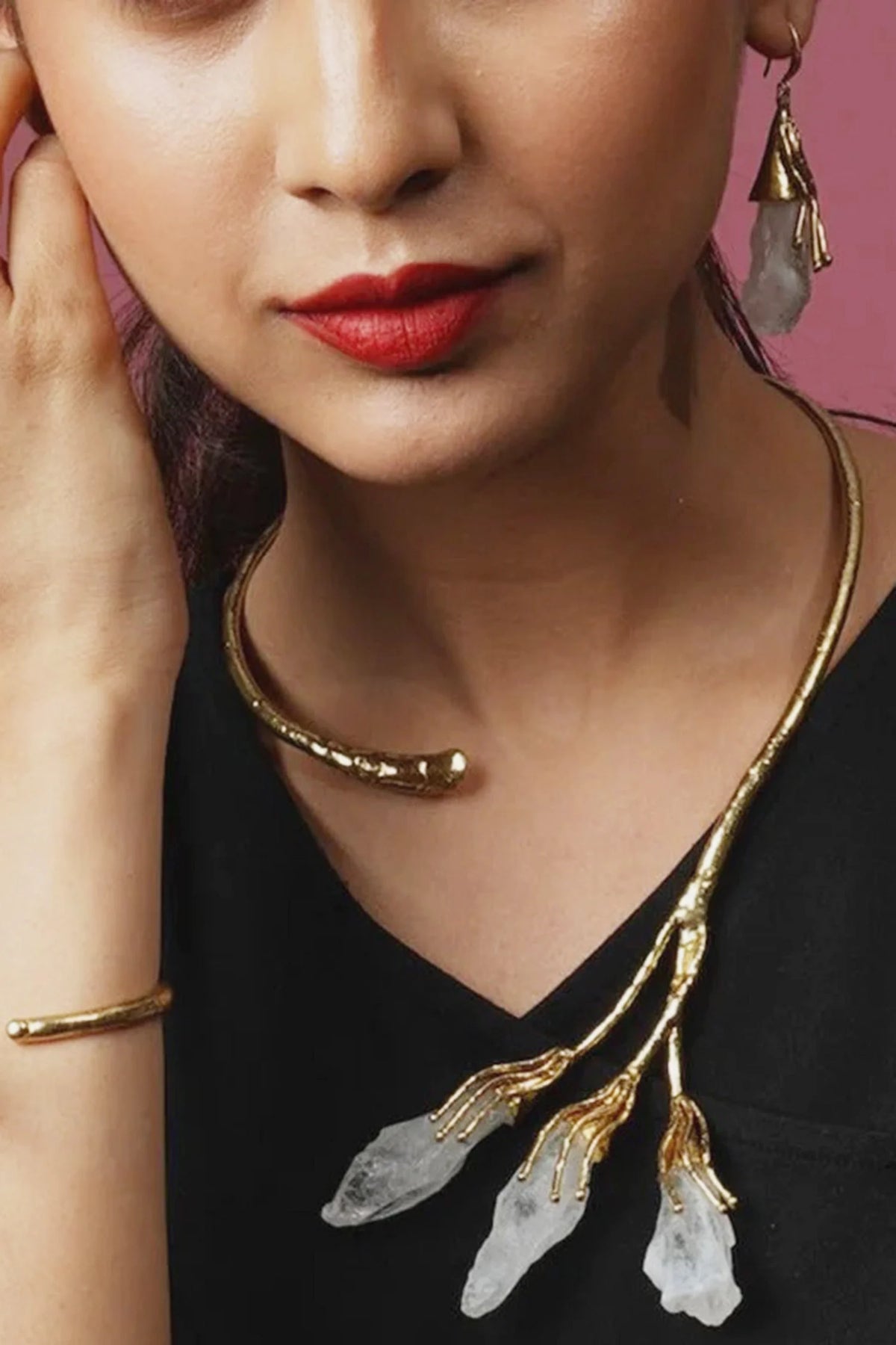 Gold Plated Crystal Necklace - QUEENS JEWELS