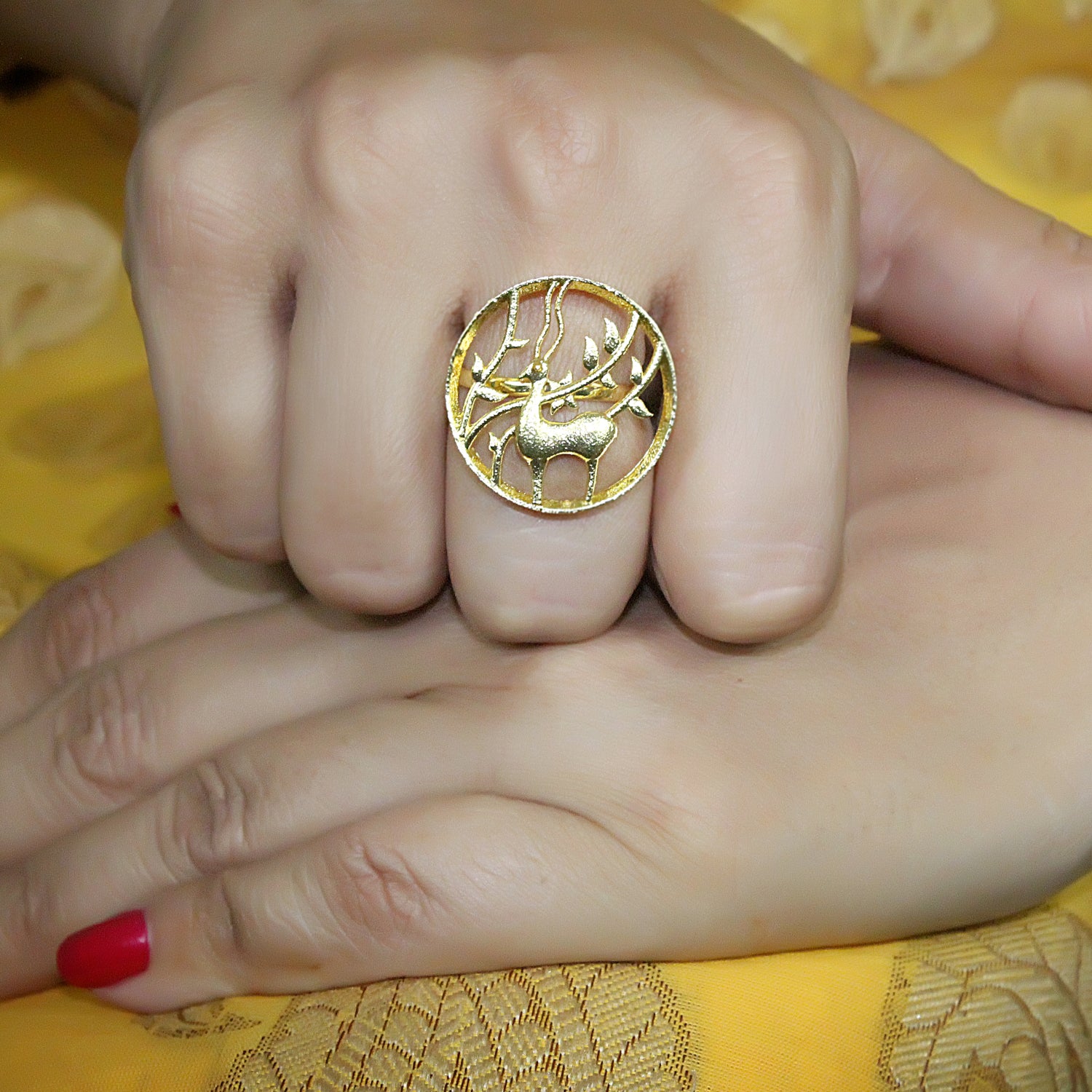 Gilded Deer Ring - Adjustable - QUEENS JEWELS 