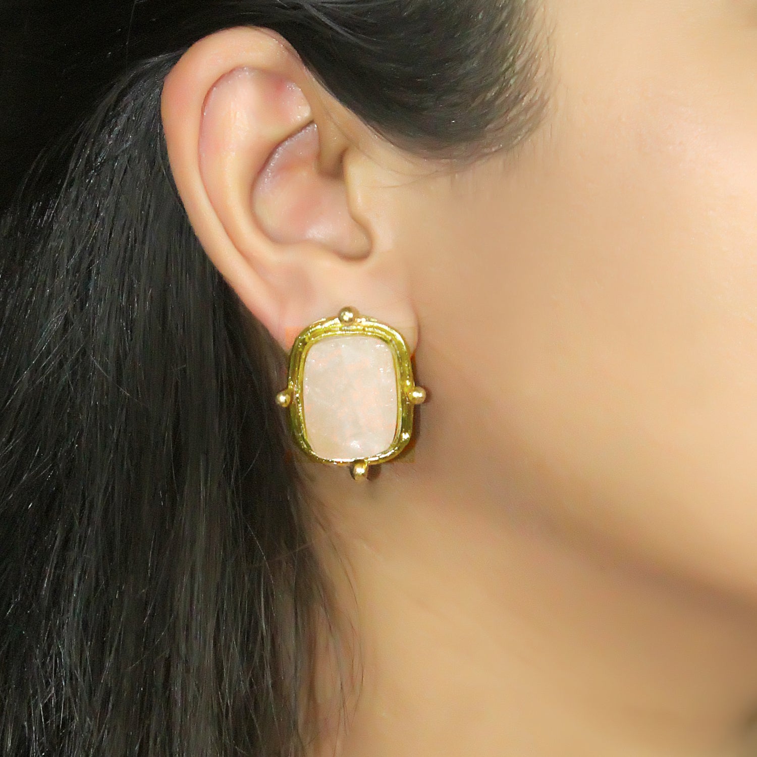 Rose Quartz Semi-Precious Stone Stud Earrings - QUEENS JEWELS