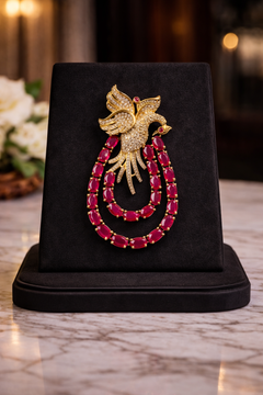 Flying Peacock Men's Brooch - Ruby Color - QUEENS JEWELS