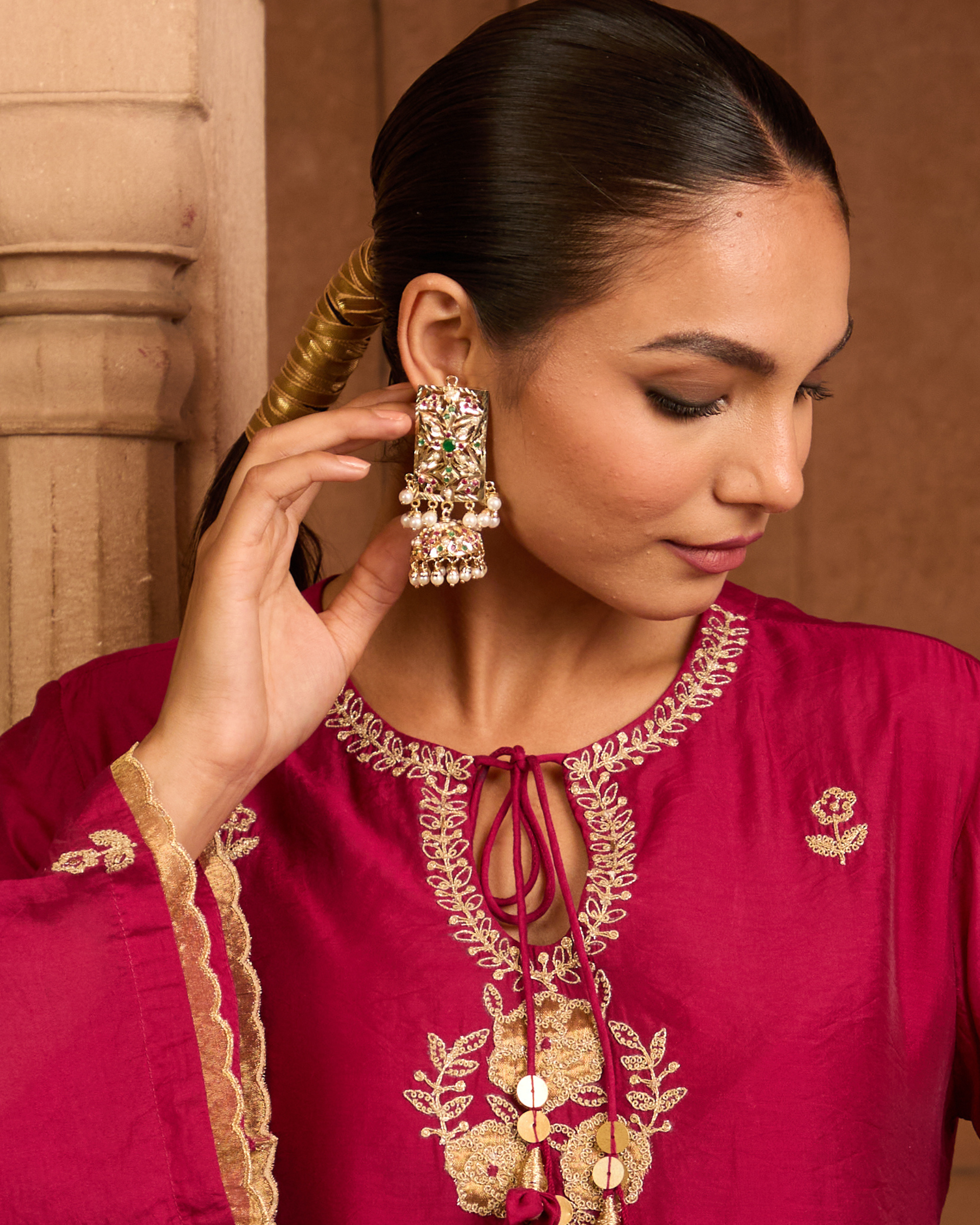 Gulzar Jadau Multicolor Jhumka Earring - QUEENS JEWELS 