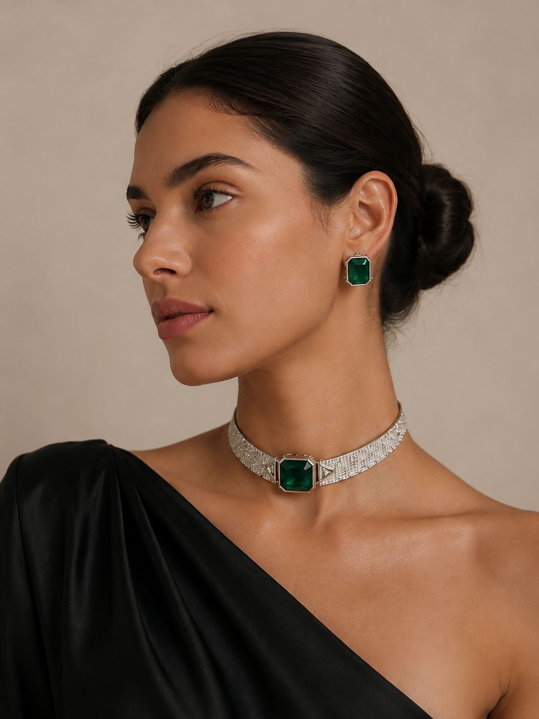 Ivy Luxe Emerald Choker Set - QUEENS JEWELS 