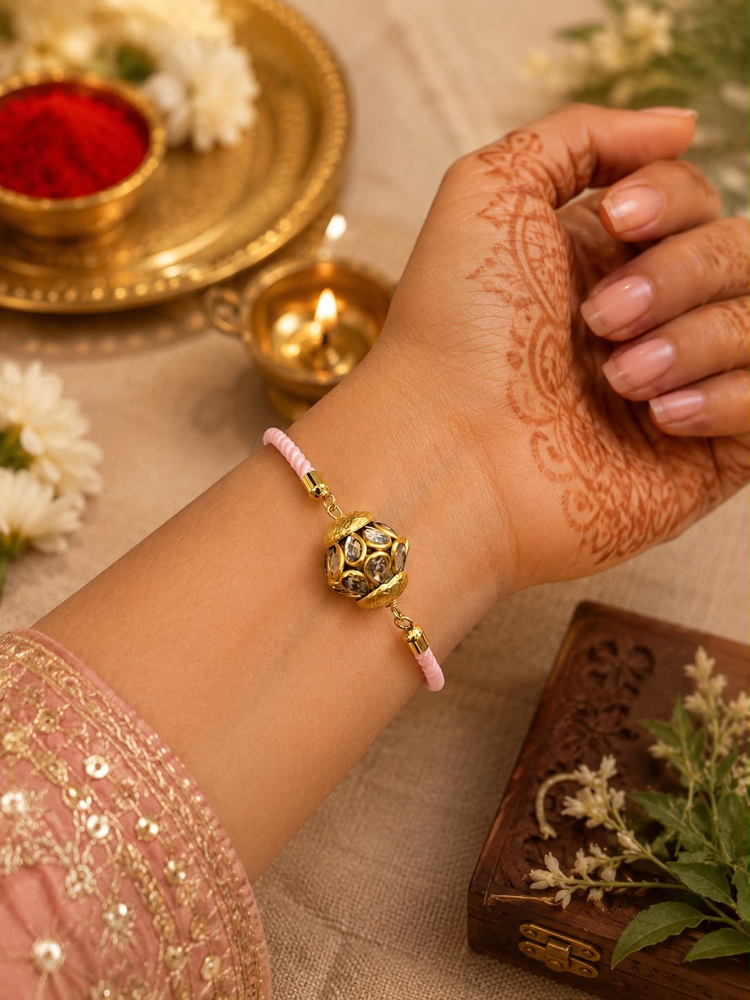 Pink Kundan Charm Bracelet 