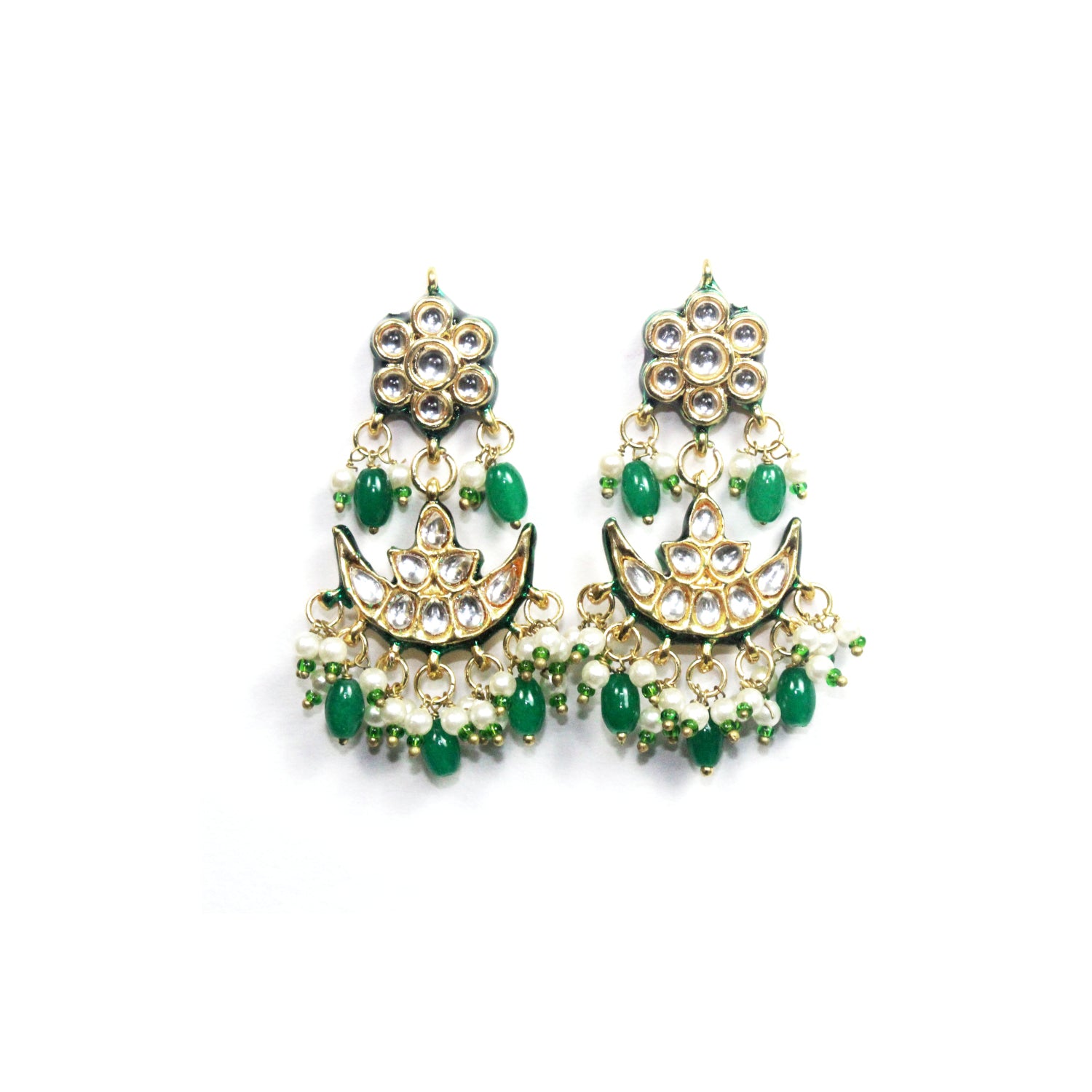 Emerald Green Kundan Chaandbali Earrings - QUEENS JEWELS