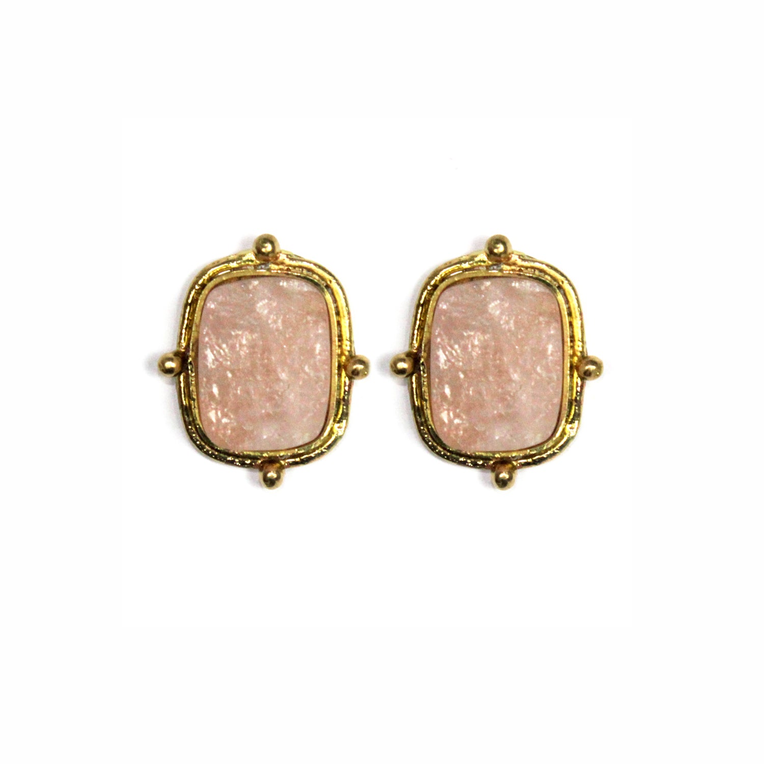 Rose Quartz Semi-Precious Stone Stud Earrings - QUEENS JEWELS