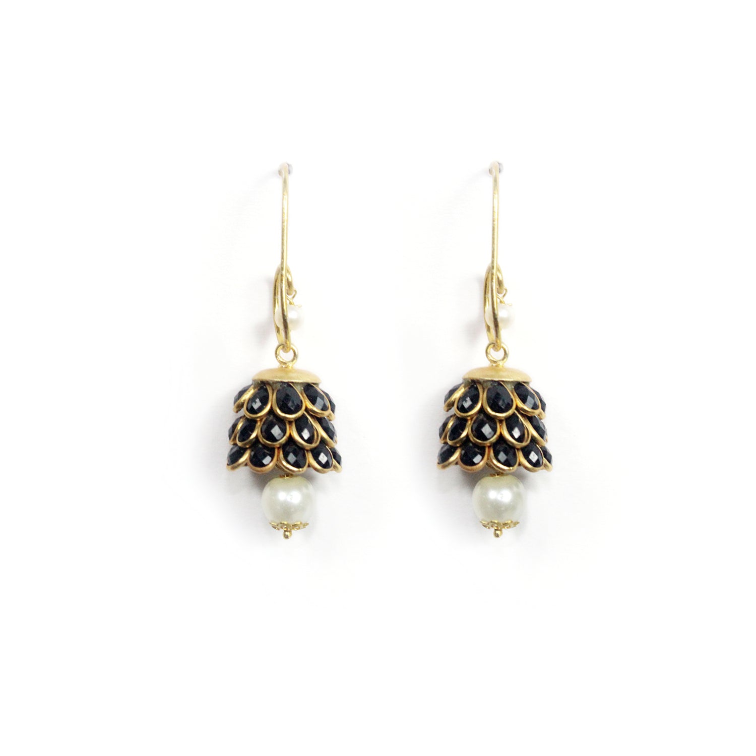 Anika Pachi Jhumka Earrings - Black - QUEENS JEWELS