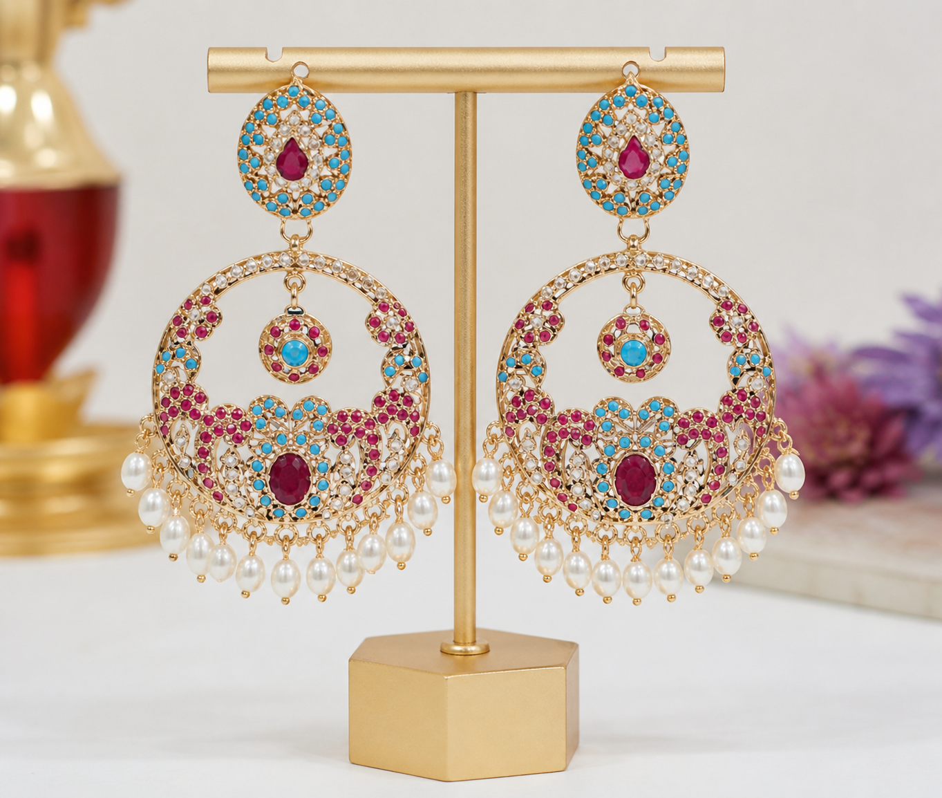 Bipasha Jadau Chaandbali Earrings - QUEENS JEWELS 