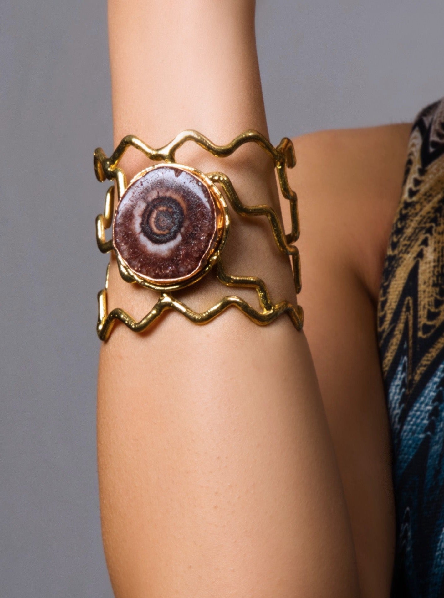 Gold Plated Radiant Agate Cuff - QUEENS JEWELS 