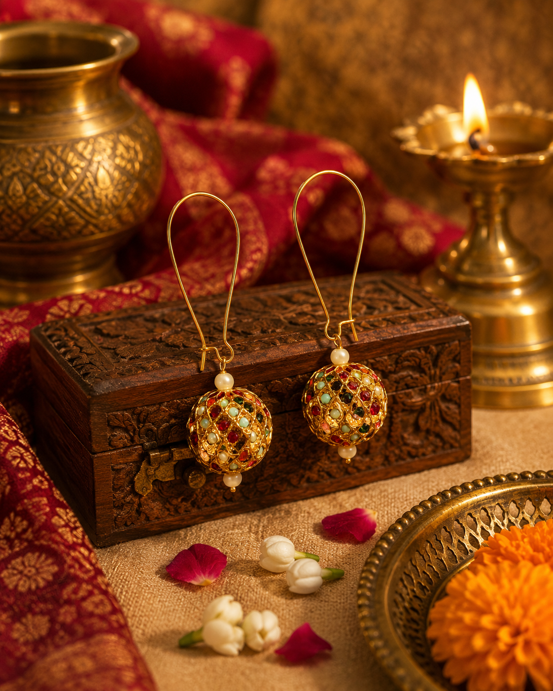 Navratan Sonamoti Dangler Earrings - QUEENS JEWELS