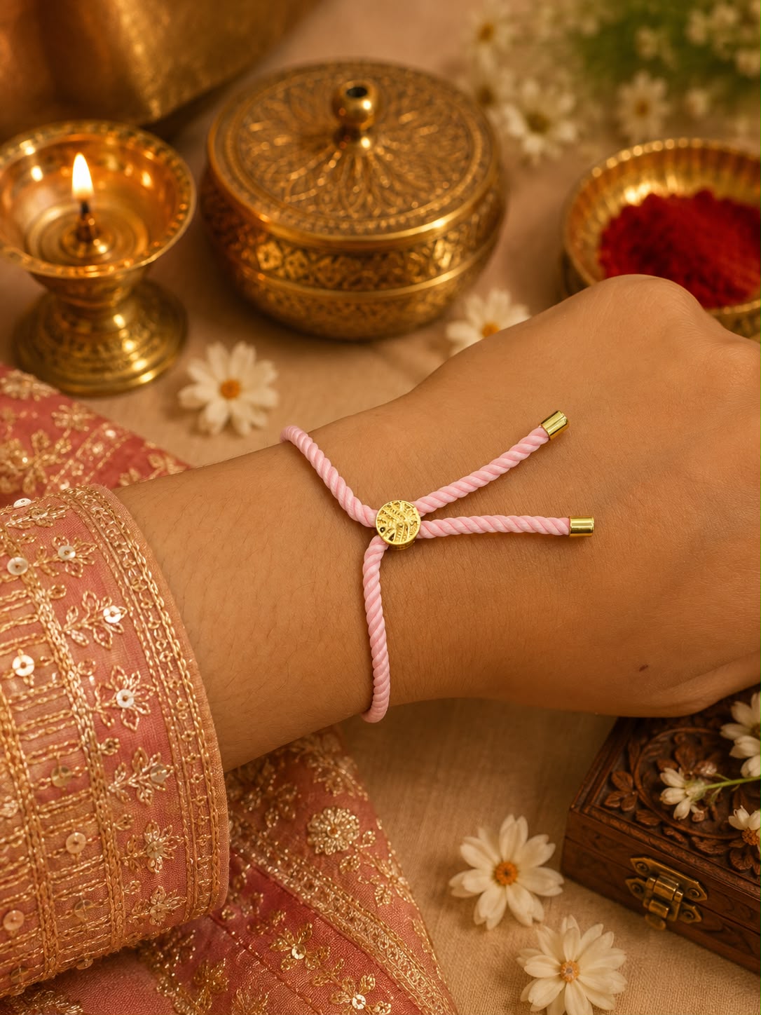 Pink Kundan Charm Bracelet