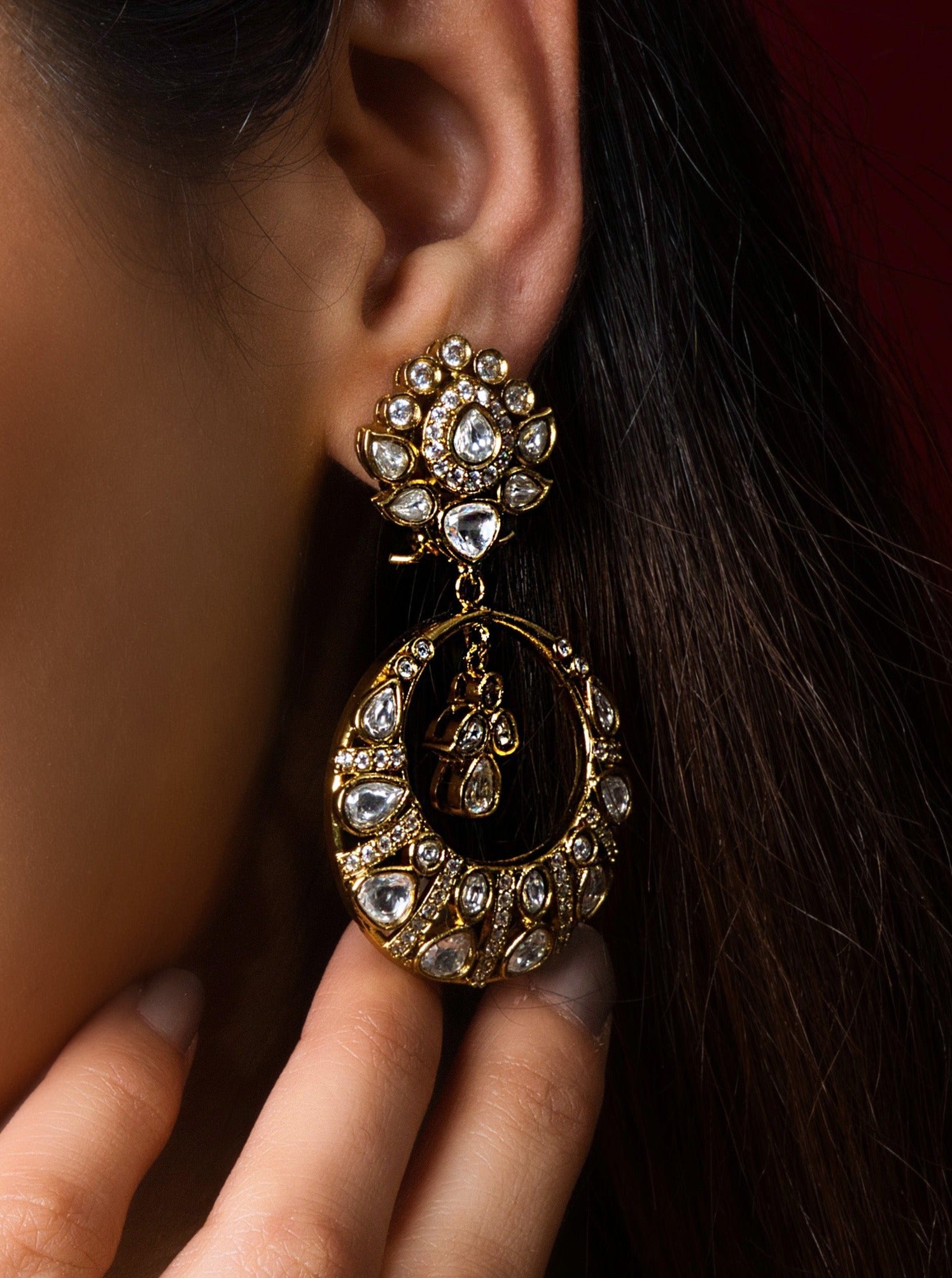Regal Kundan Chaandbali  Earrings - QUEENS JEWELS 