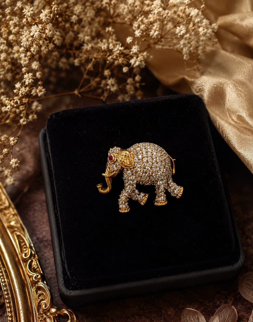 Bling American Diamond Elephant Brooch - QUEENS JEWELS 