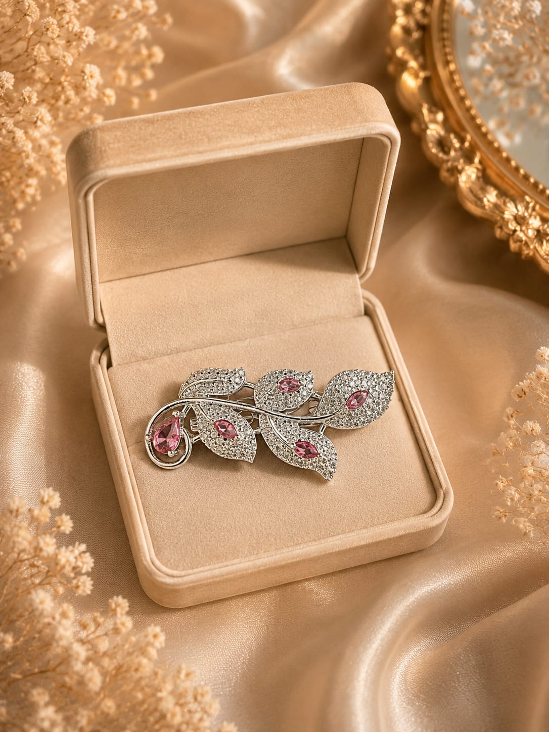 Elara Leaf Brooch- Pink