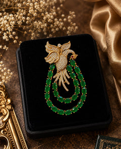 Flying Peacock Brooch - Green Color - QUEENS JEWELS