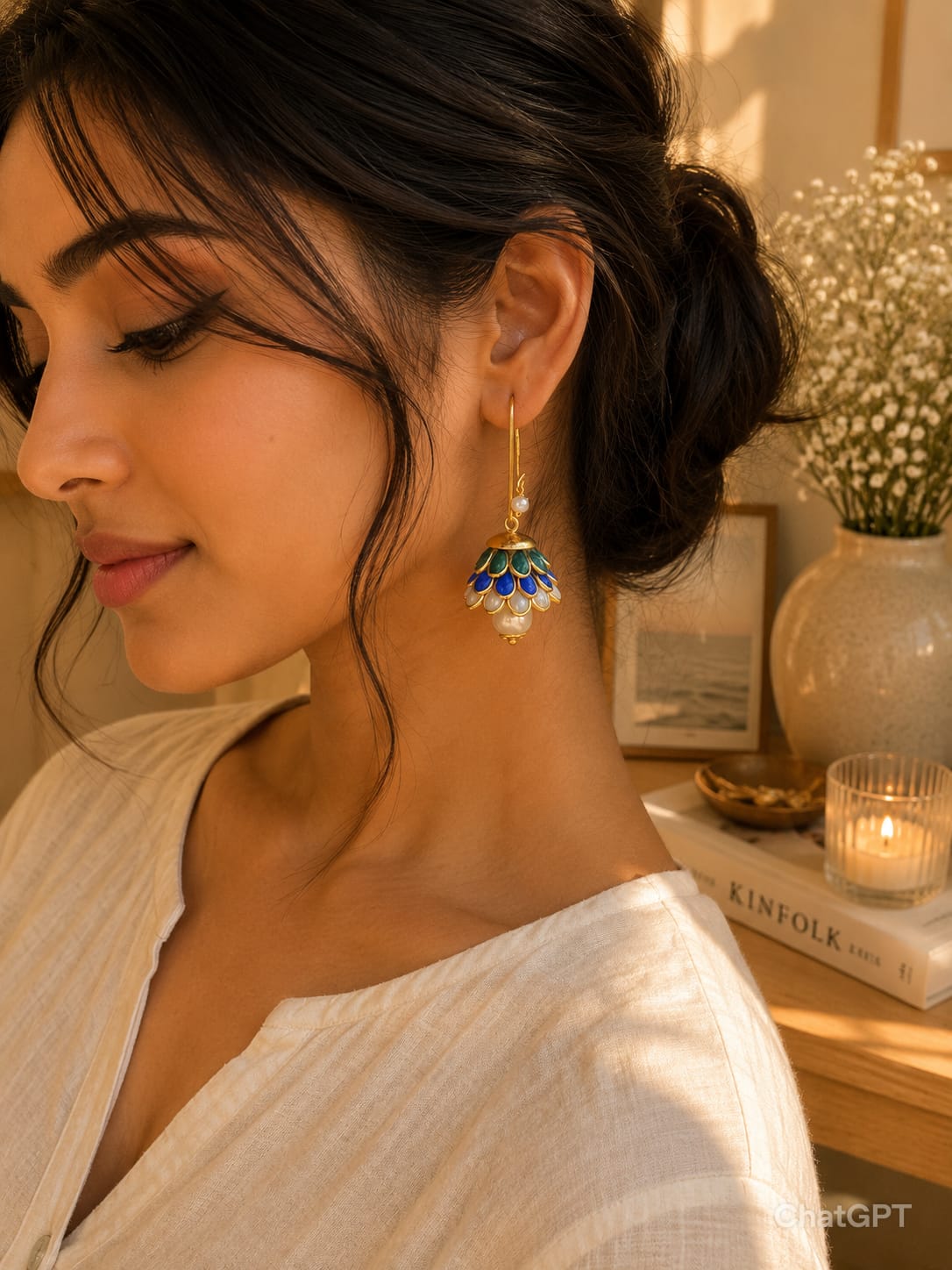 Anika Pachi Jhumka Earrings - Green & Blue