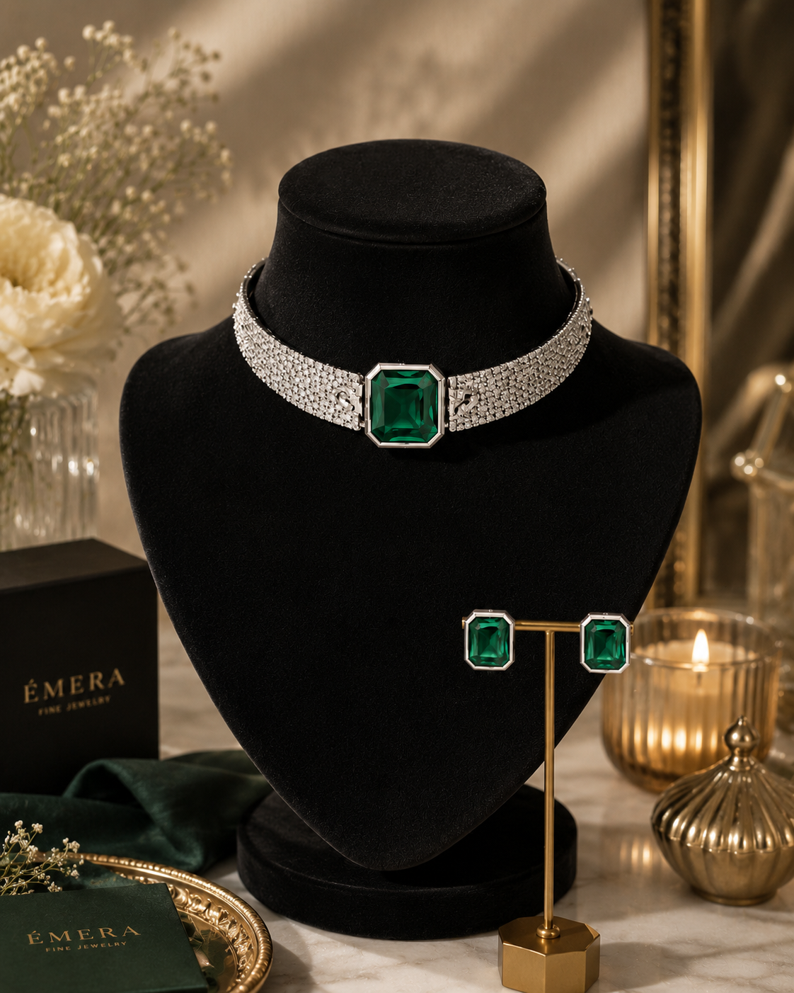 Ivy Luxe Emerald Choker Set - QUEENS JEWELS 