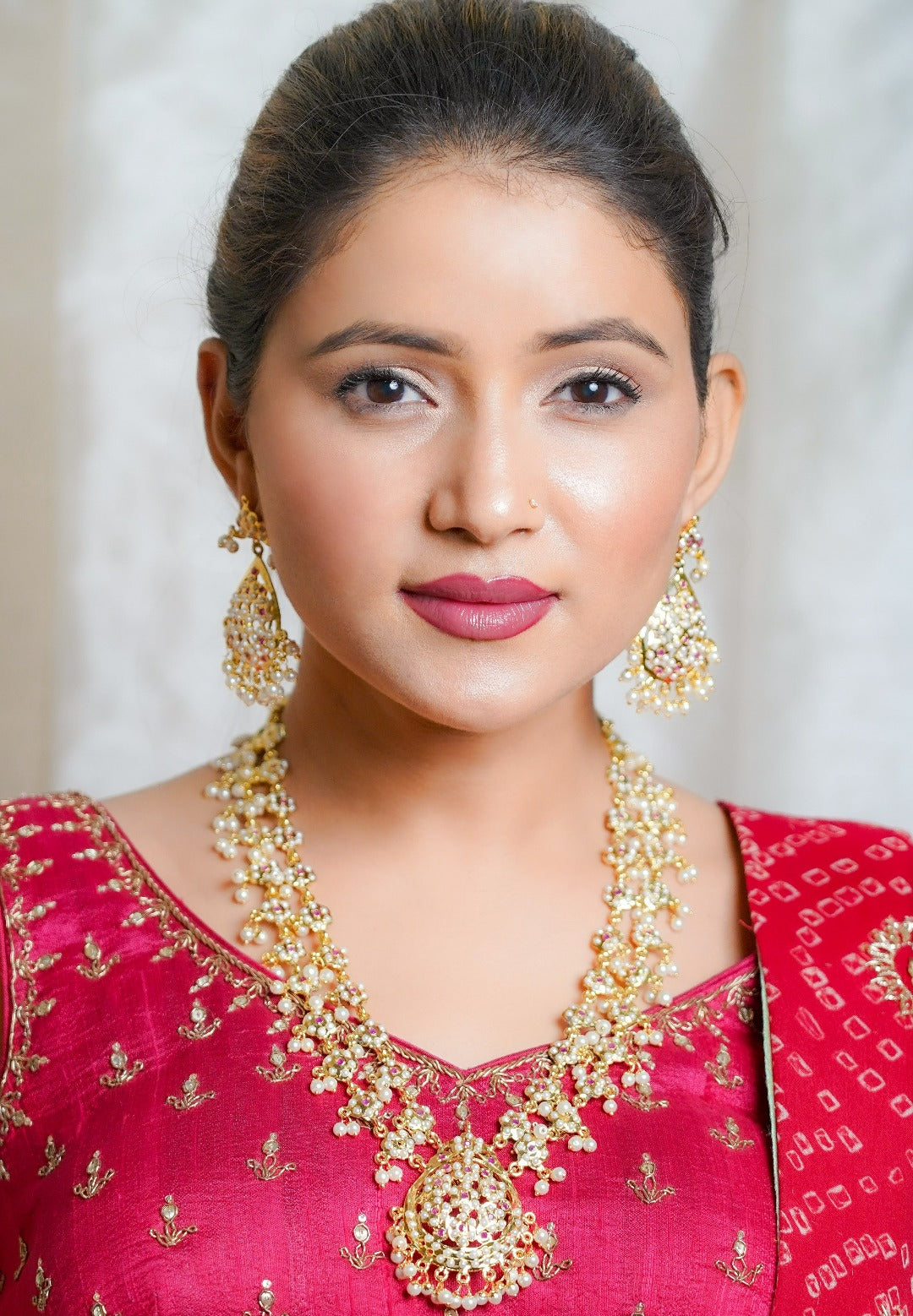 Double Layer Gold Tone Jadau Necklace with Earrings - QUEENS JEWELS