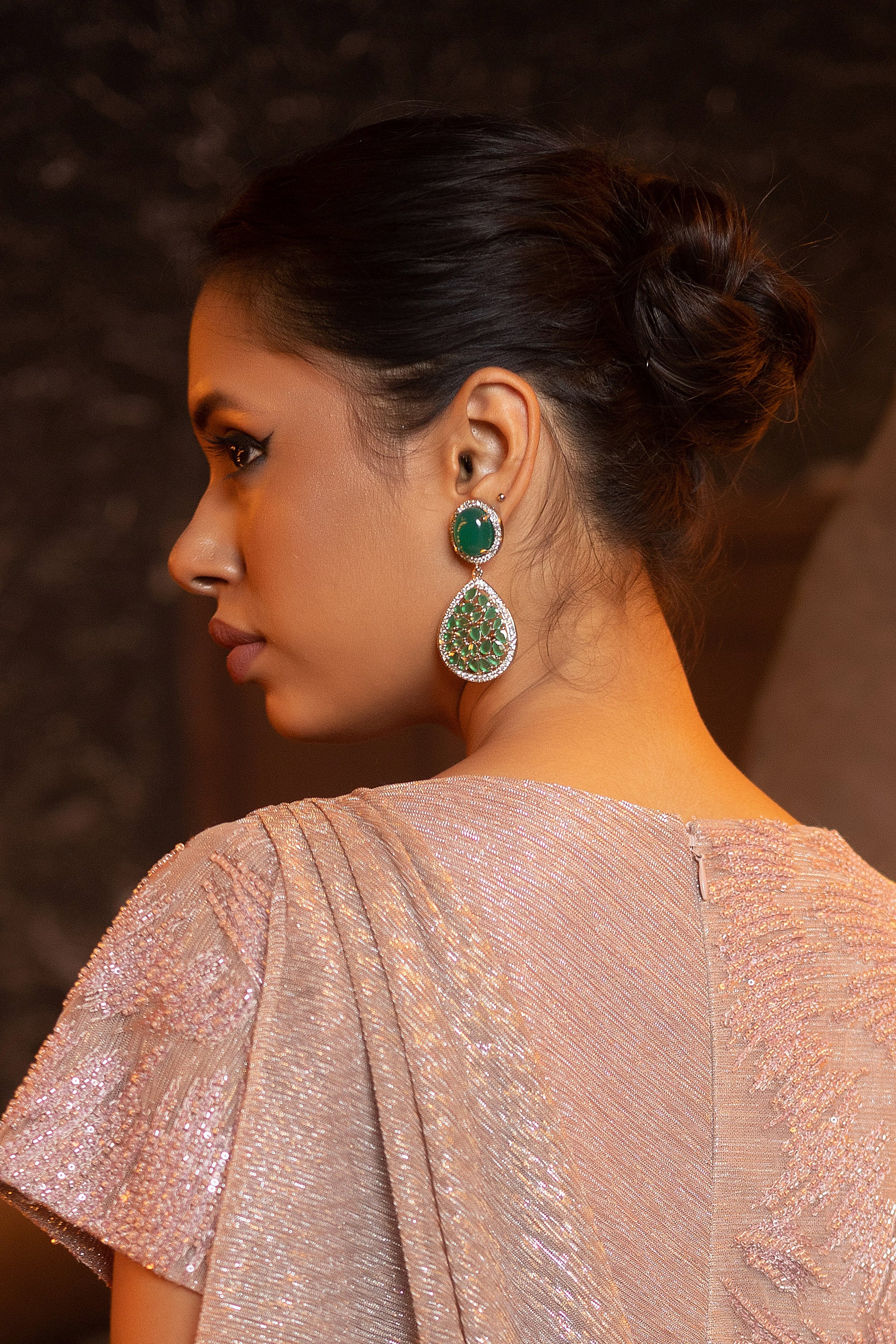 Polki Kundan Emerald Tone Earrings - QUEENS JEWELS