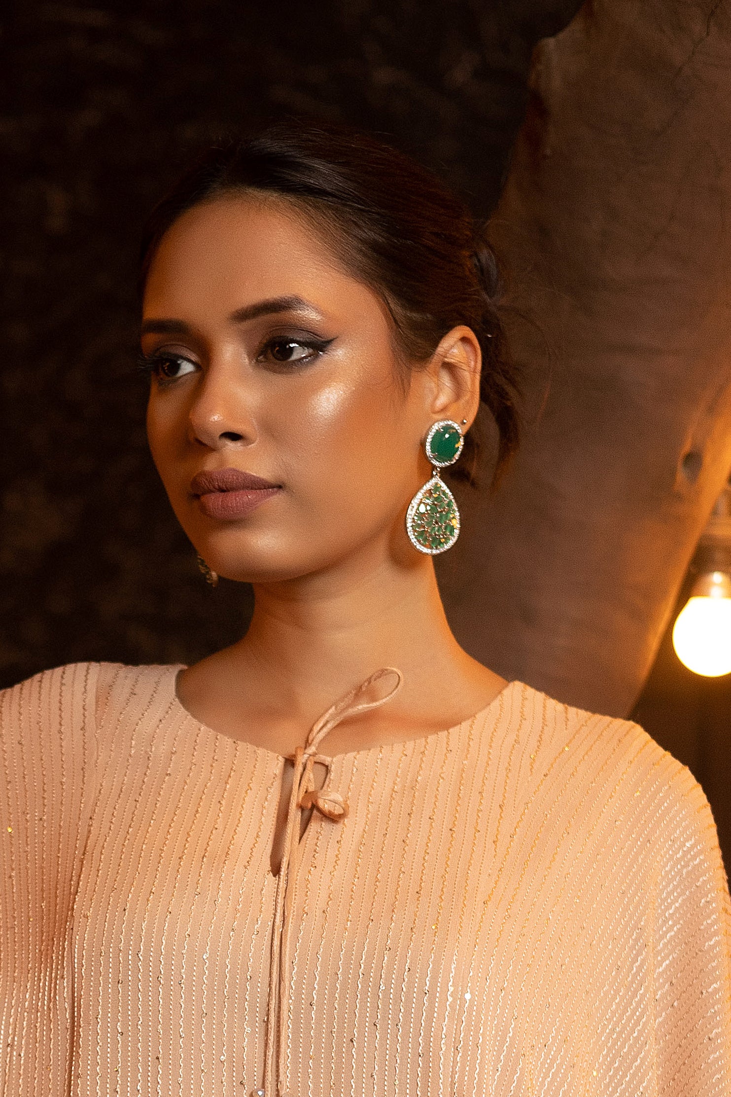 Polki Kundan Emerald Tone Earrings - QUEENS JEWELS