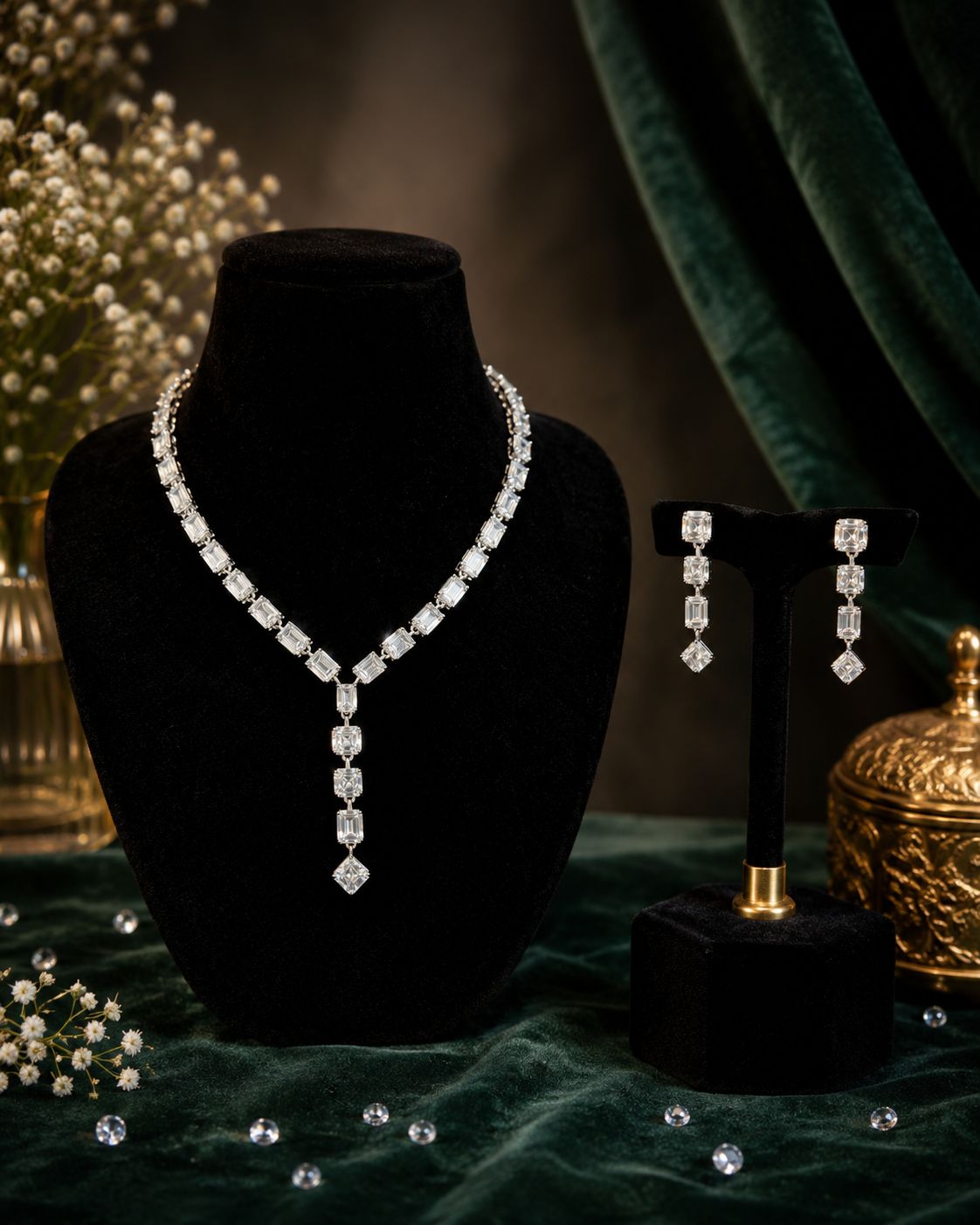 Marlene Y Necklace American Diamond Set - QUEENS JEWELS 