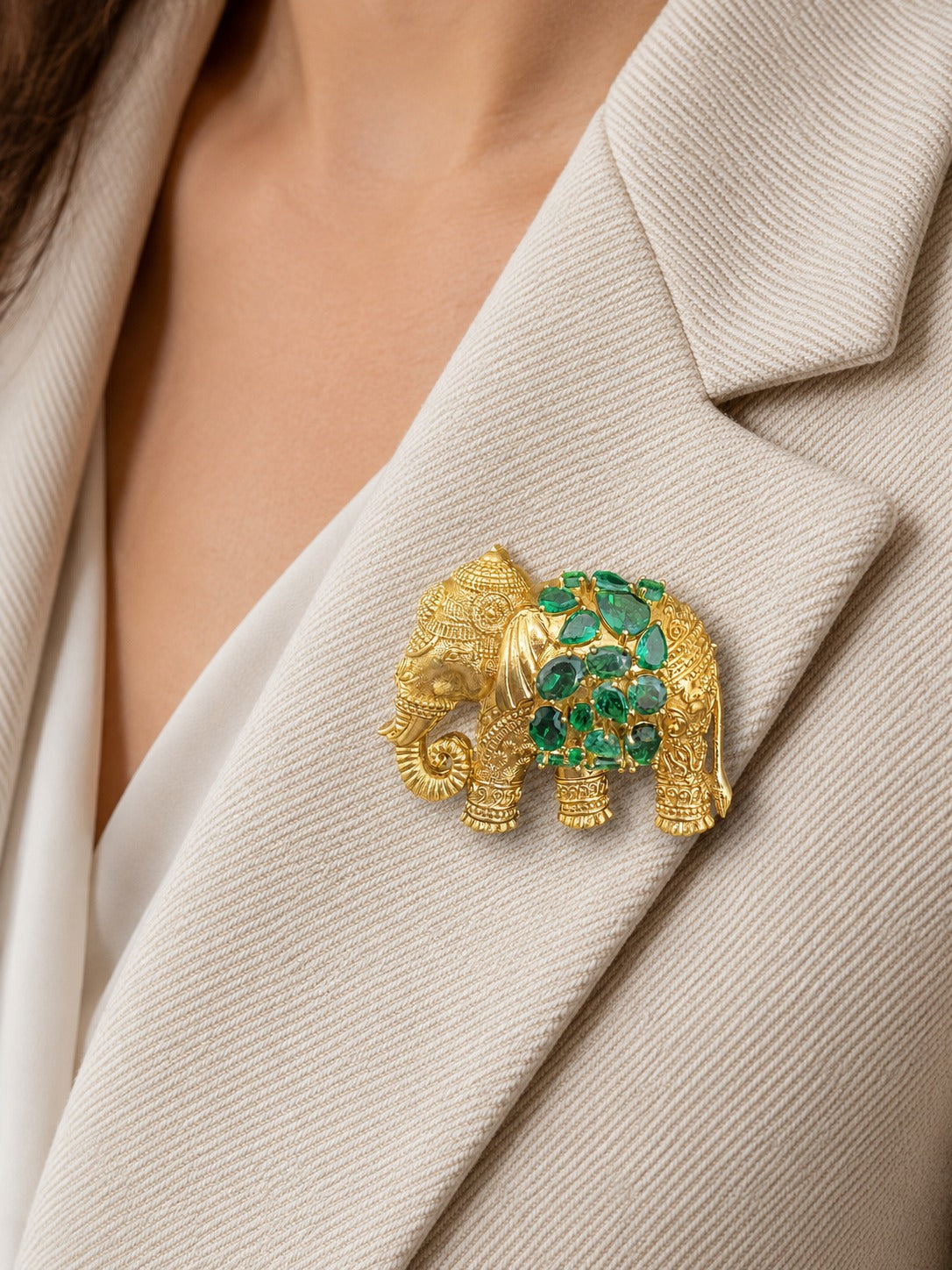 Gajraj Emerald Brooch