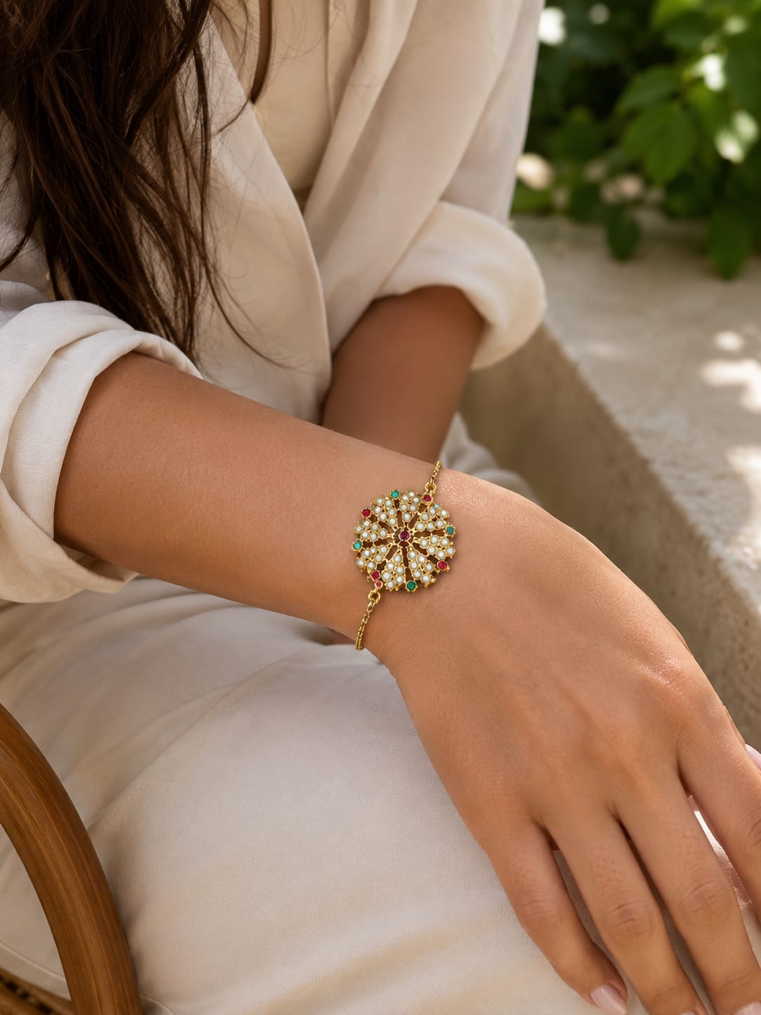 Mira Navratan Jadau Adjustable Bracelet Rakhi