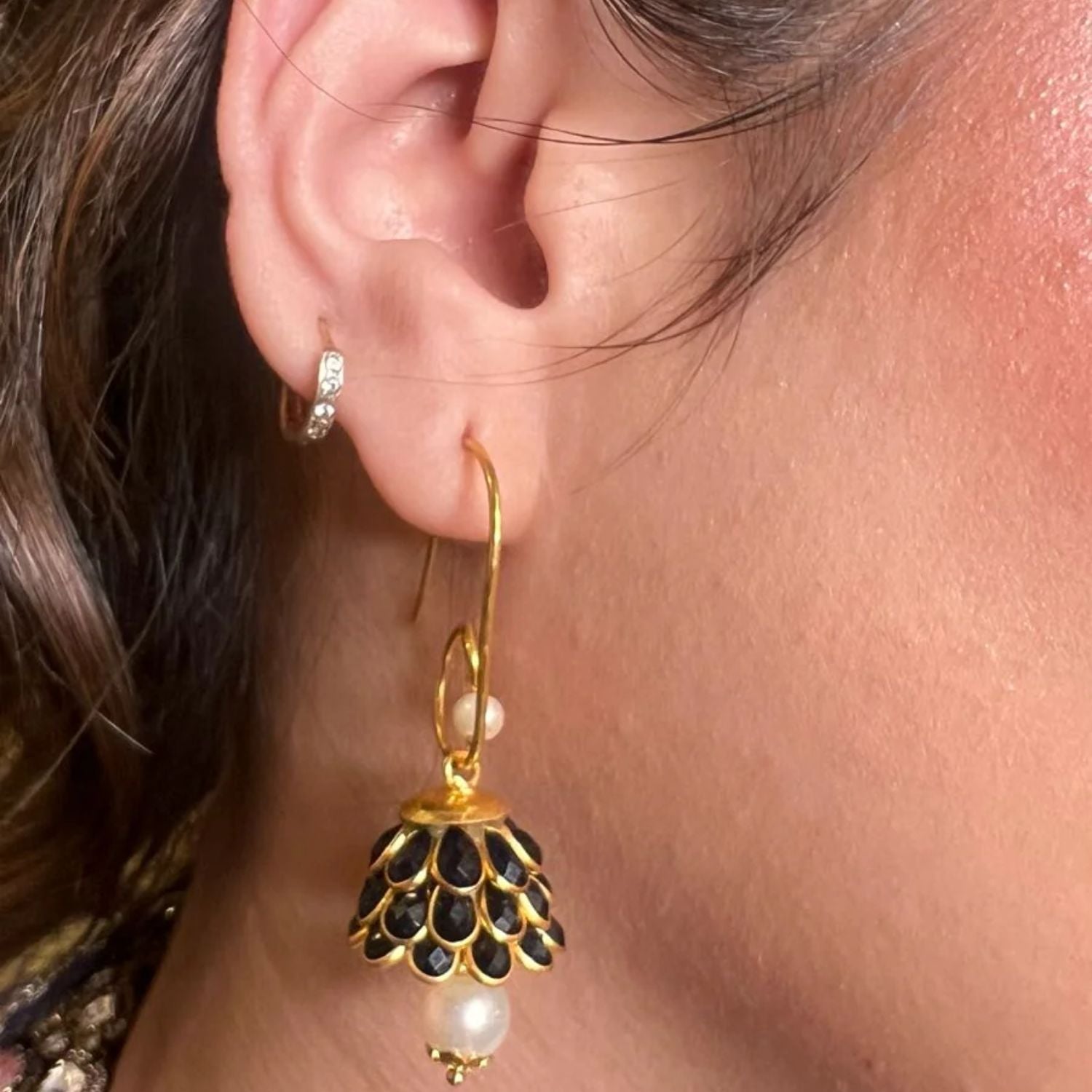 Anika Pachi Jhumka Earrings - Black - QUEENS JEWELS