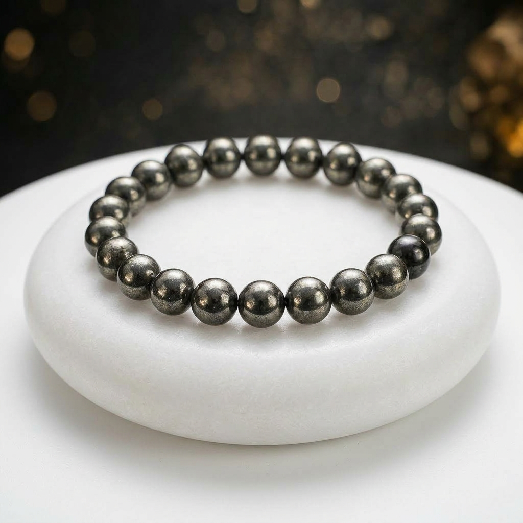 Raw Pyrite Bracelet (8mm Beads) - QUEENS JEWELS 