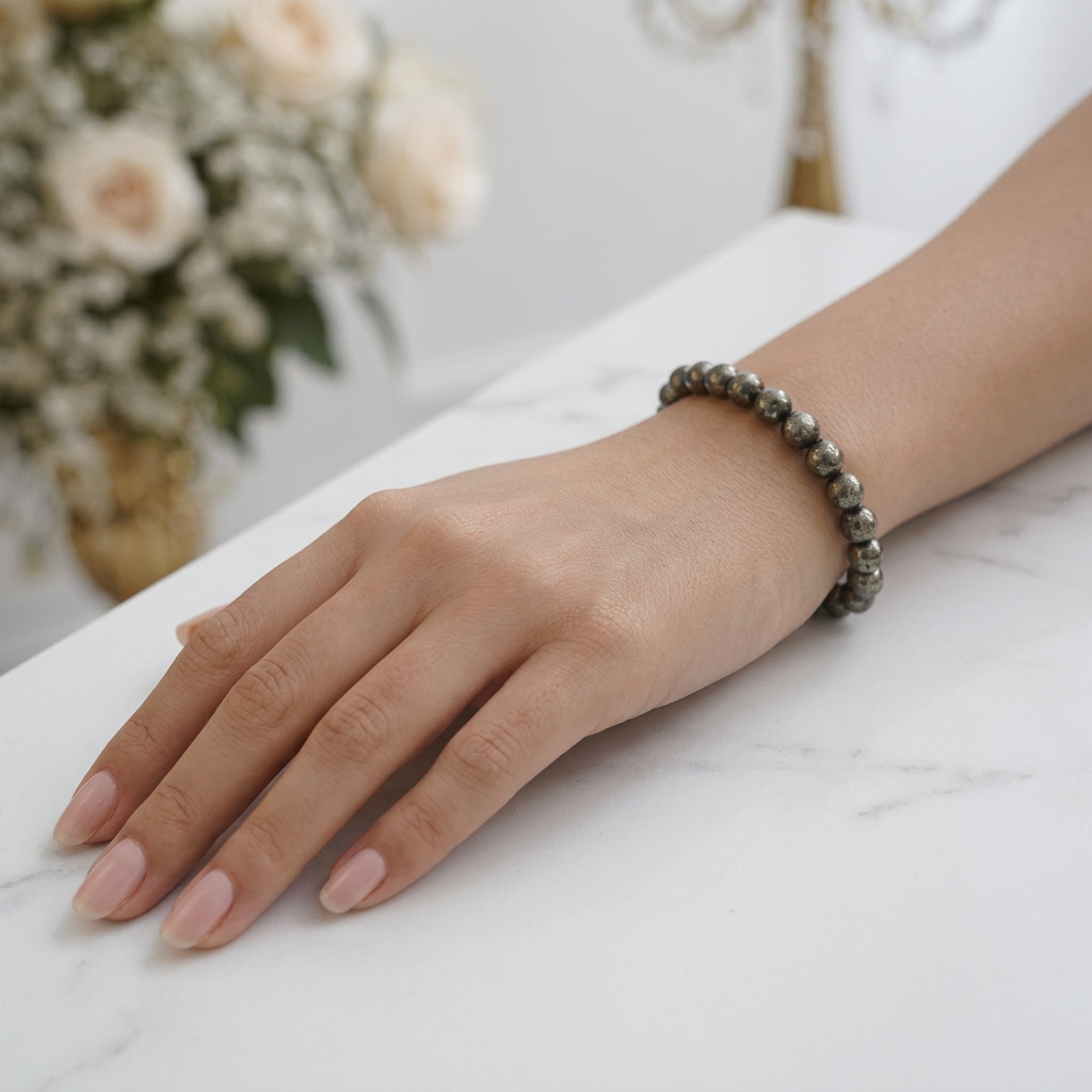 Raw Pyrite Bracelet (8mm Beads) - QUEENS JEWELS 
