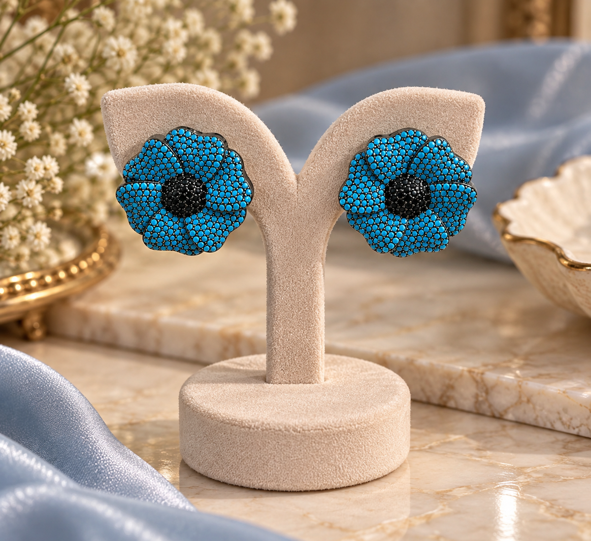 Blue Floral Studs Earring