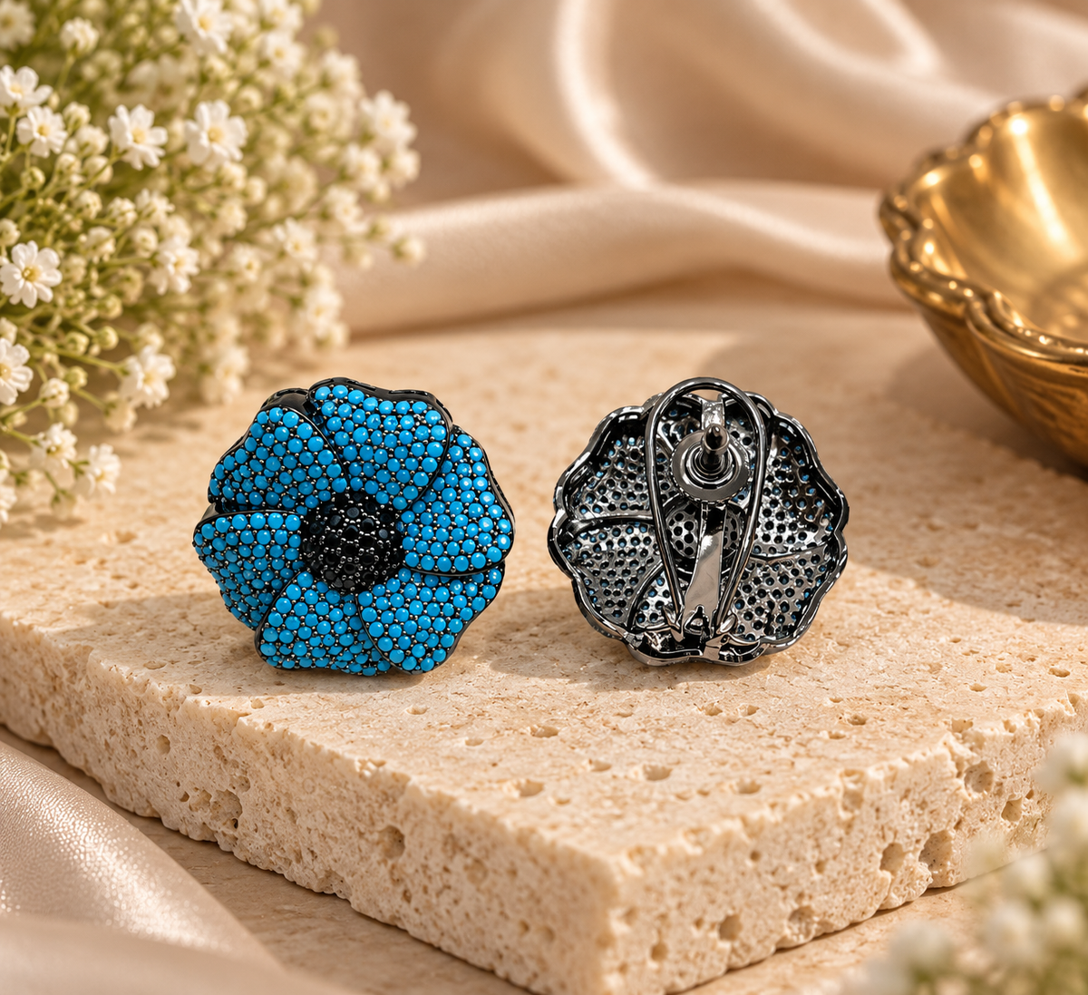 Blue Floral Studs Earring