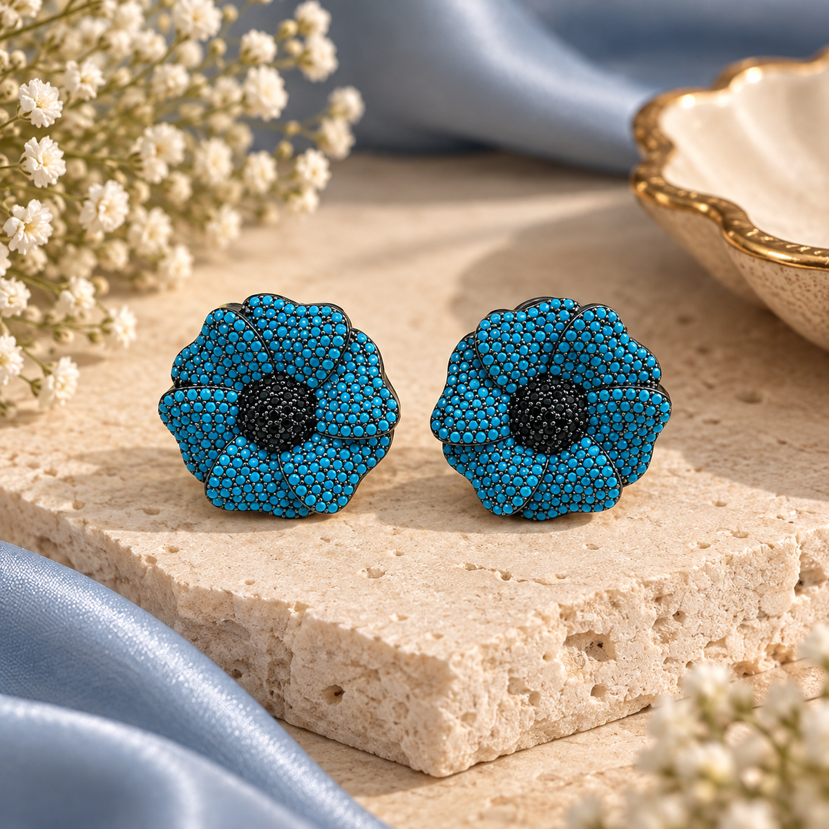 Blue Floral Studs Earring
