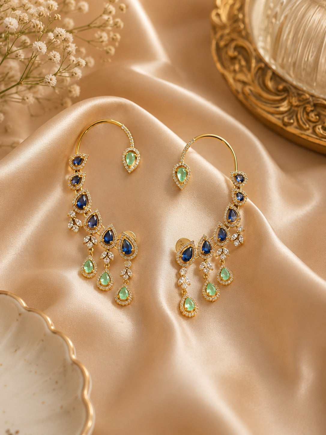 Blue American Diamond Ear Cuff - QUEENS JEWELS