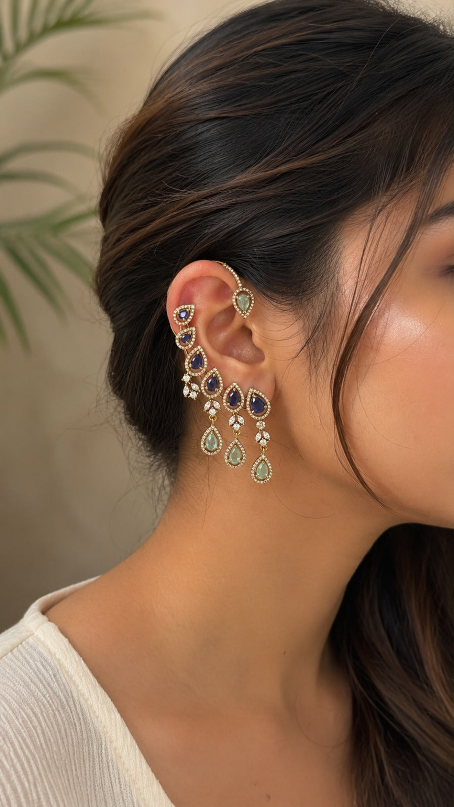 Blue American Diamond Ear Cuff - QUEENS JEWELS