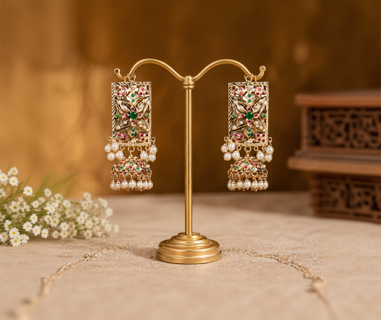 Gulzar Jadau Multicolor Jhumka Earring - QUEENS JEWELS 