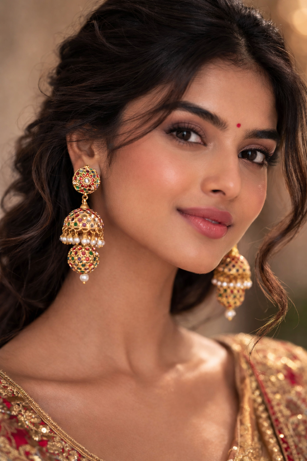 Heritage Sonamoti Navratan Jhumka - QUEENS JEWELS 