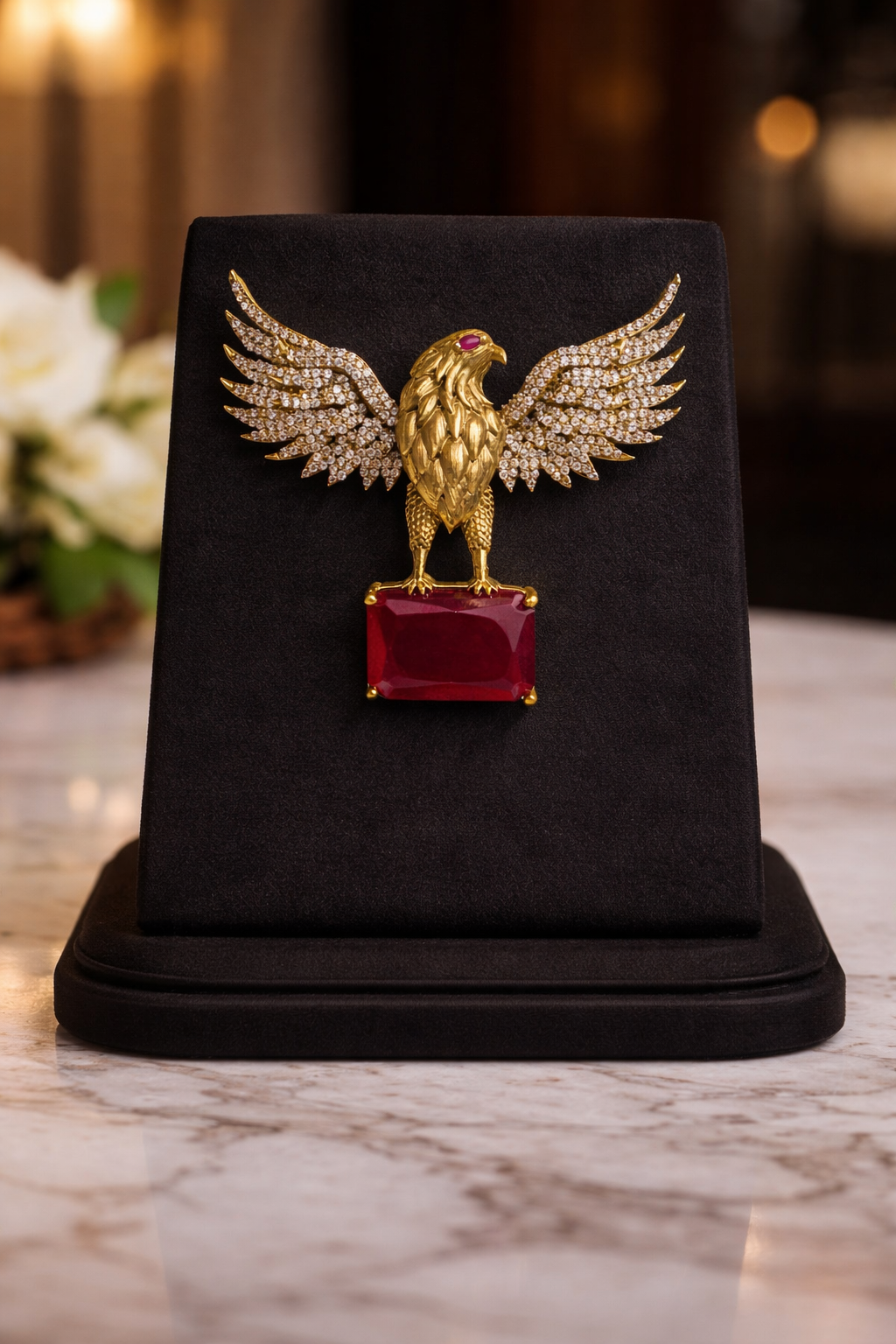 Ruby Eagle Men's Statement Brooch - QUEENS JEWELS 