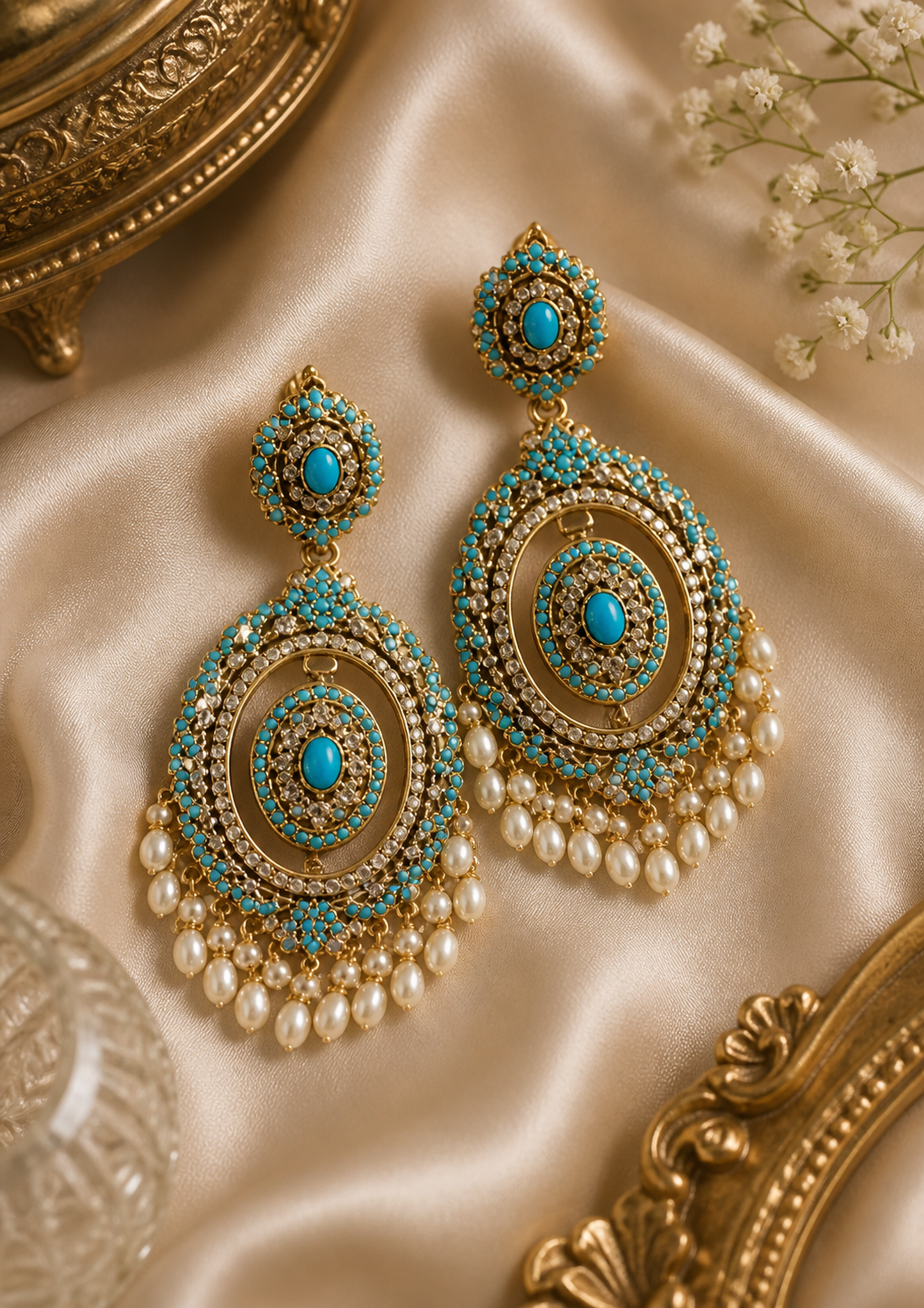 Prisha Jadau Chaandbali Earrings - QUEENS JEWELS 
