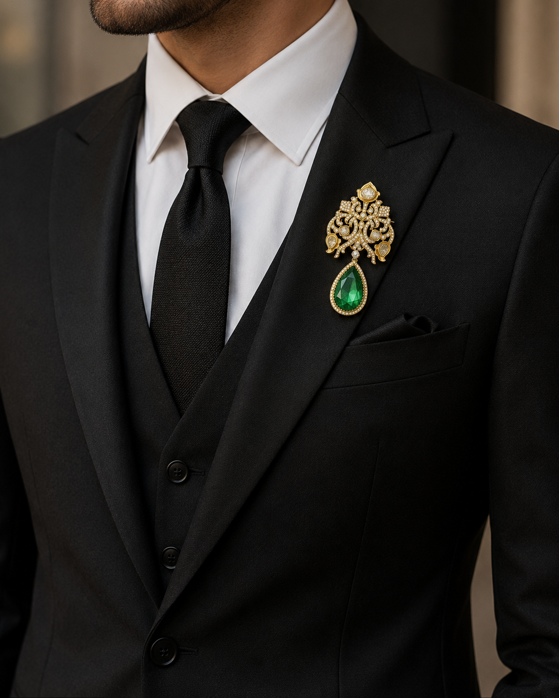 Emerald Noor Men's Brooch - Formal and Wedding - QUEENS JEWELS 