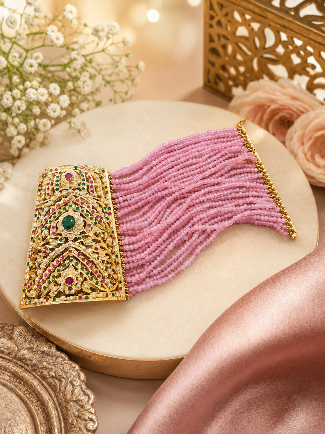 Bridal Jadau Ponchi (Hand Jewellery) - QUEENS JEWELS 