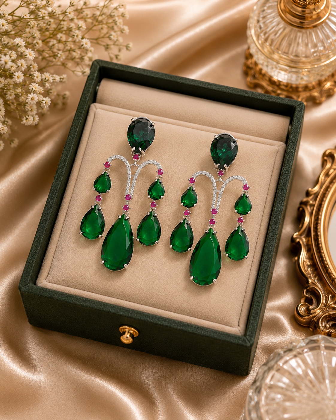 EarLuxe Emerald Green Earrings - QUEENS JEWELS 